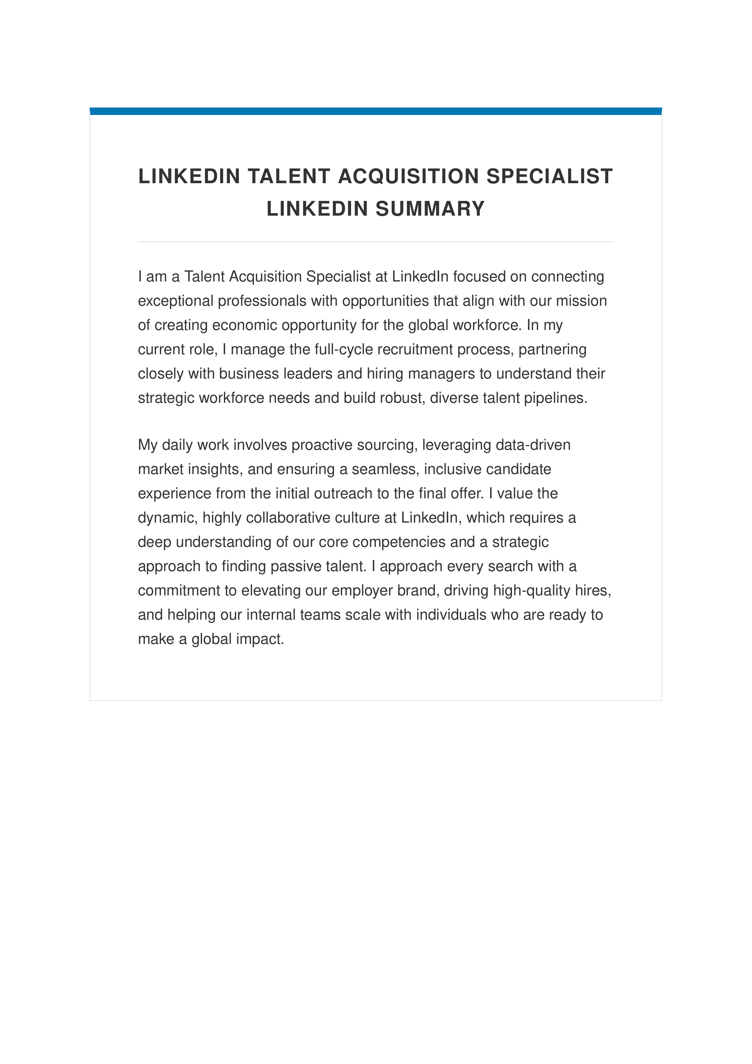 LinkedIn Talent Acquisition Specialist LinkedIn Summary — page 1
