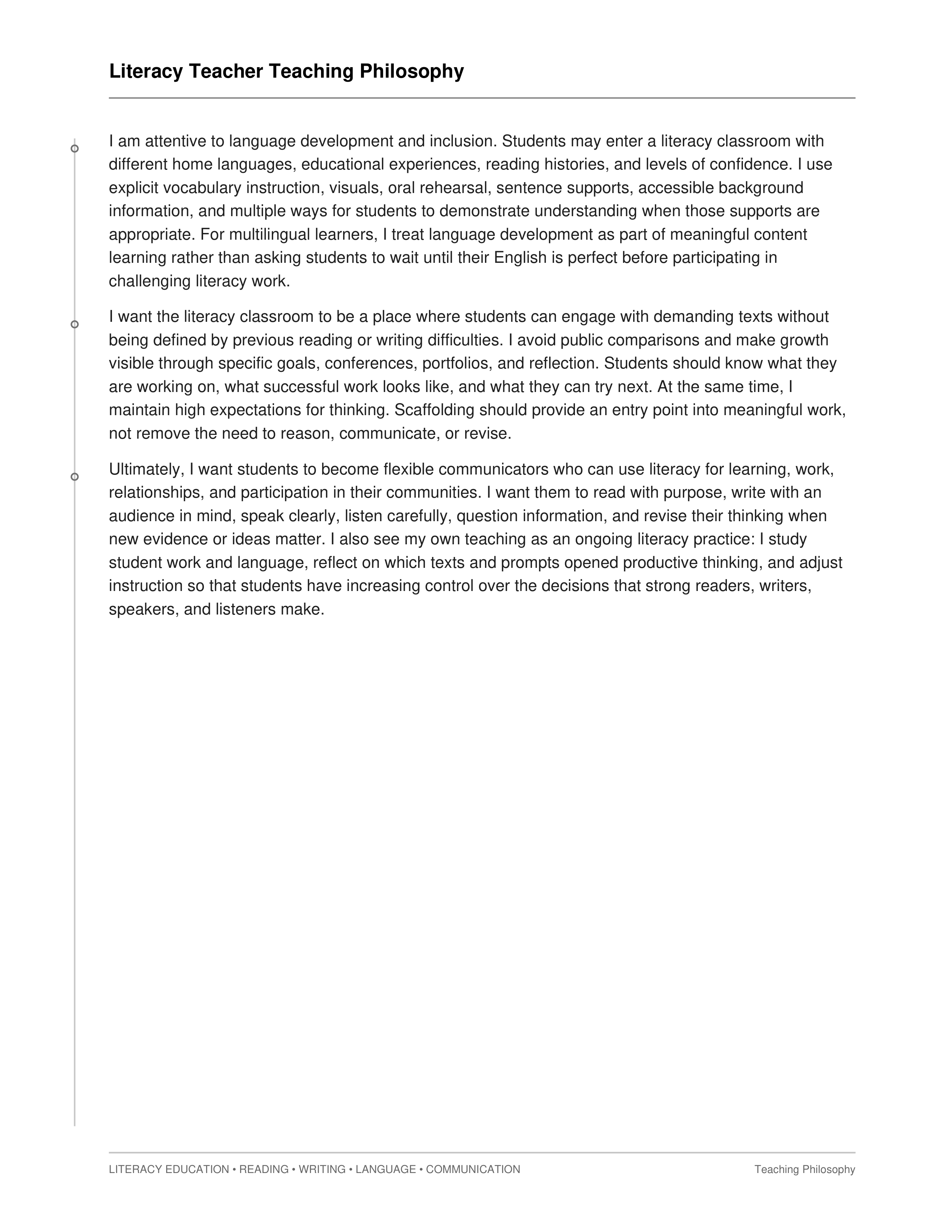 Literacy Teacher Teaching Philosophy — page 2