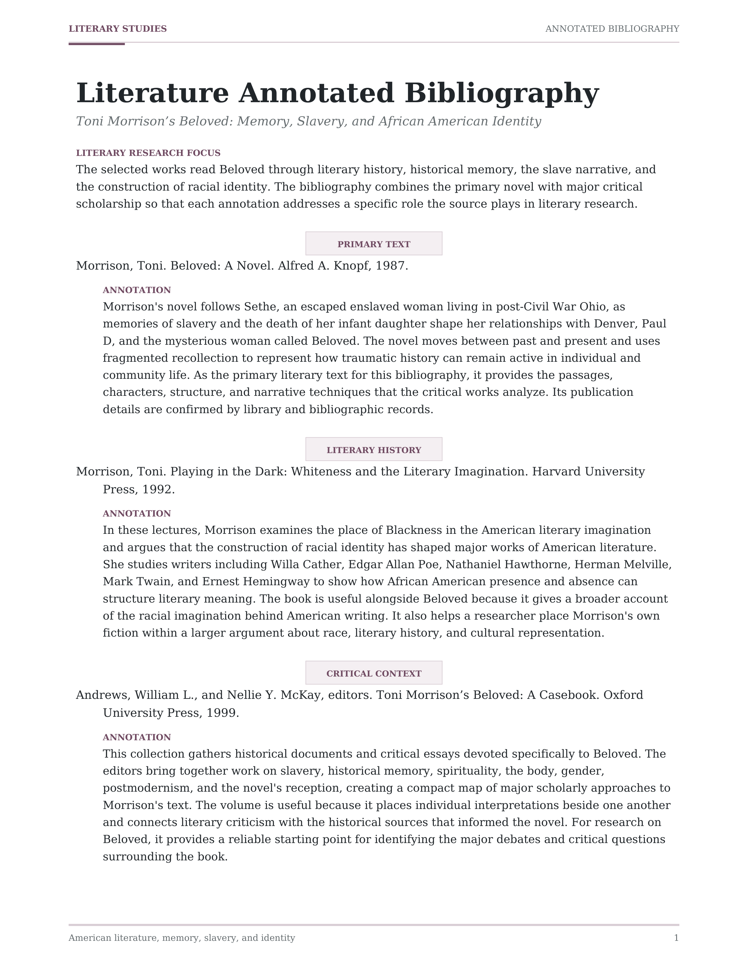 Literature Annotated Bibliography — page 1