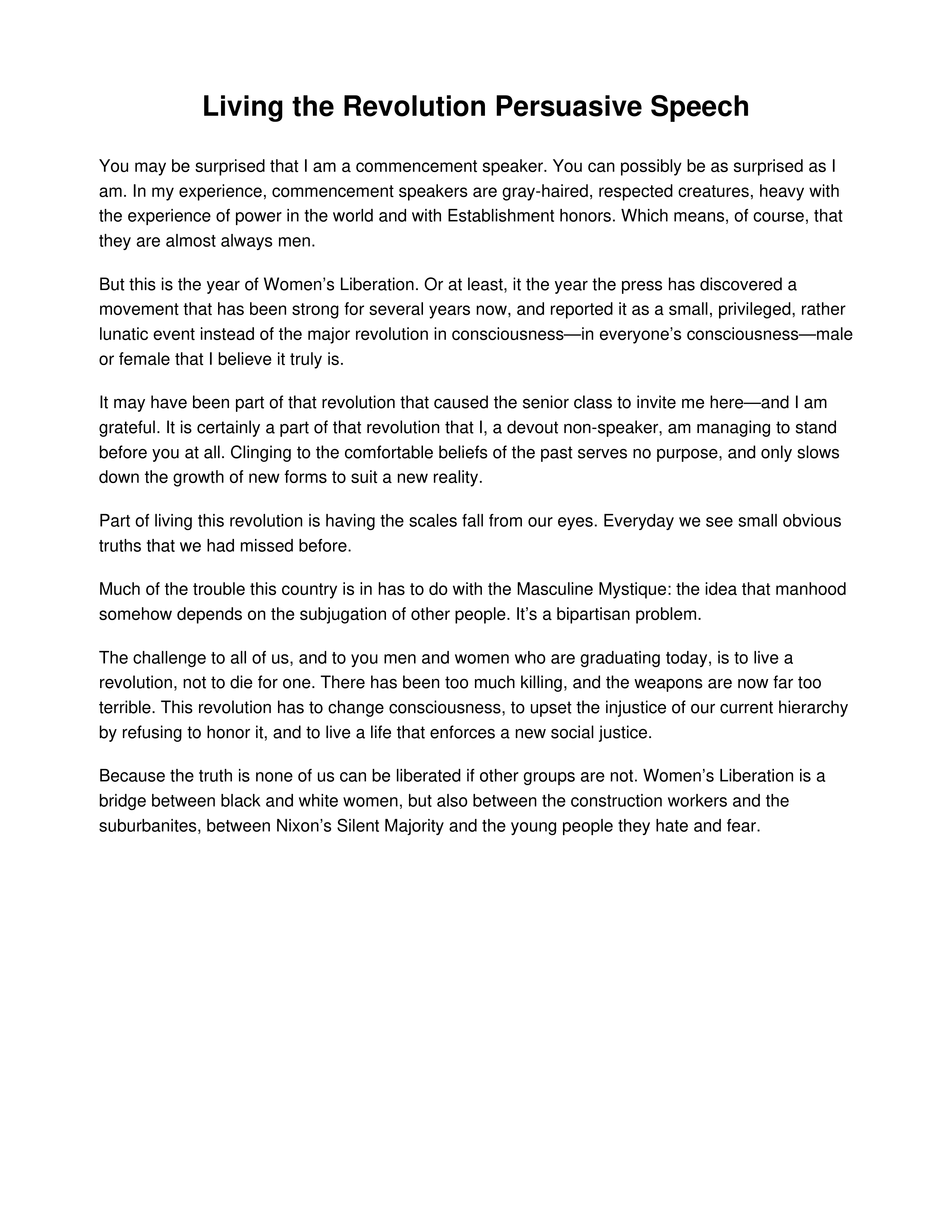 Living the Revolution Persuasive Speech — page 1