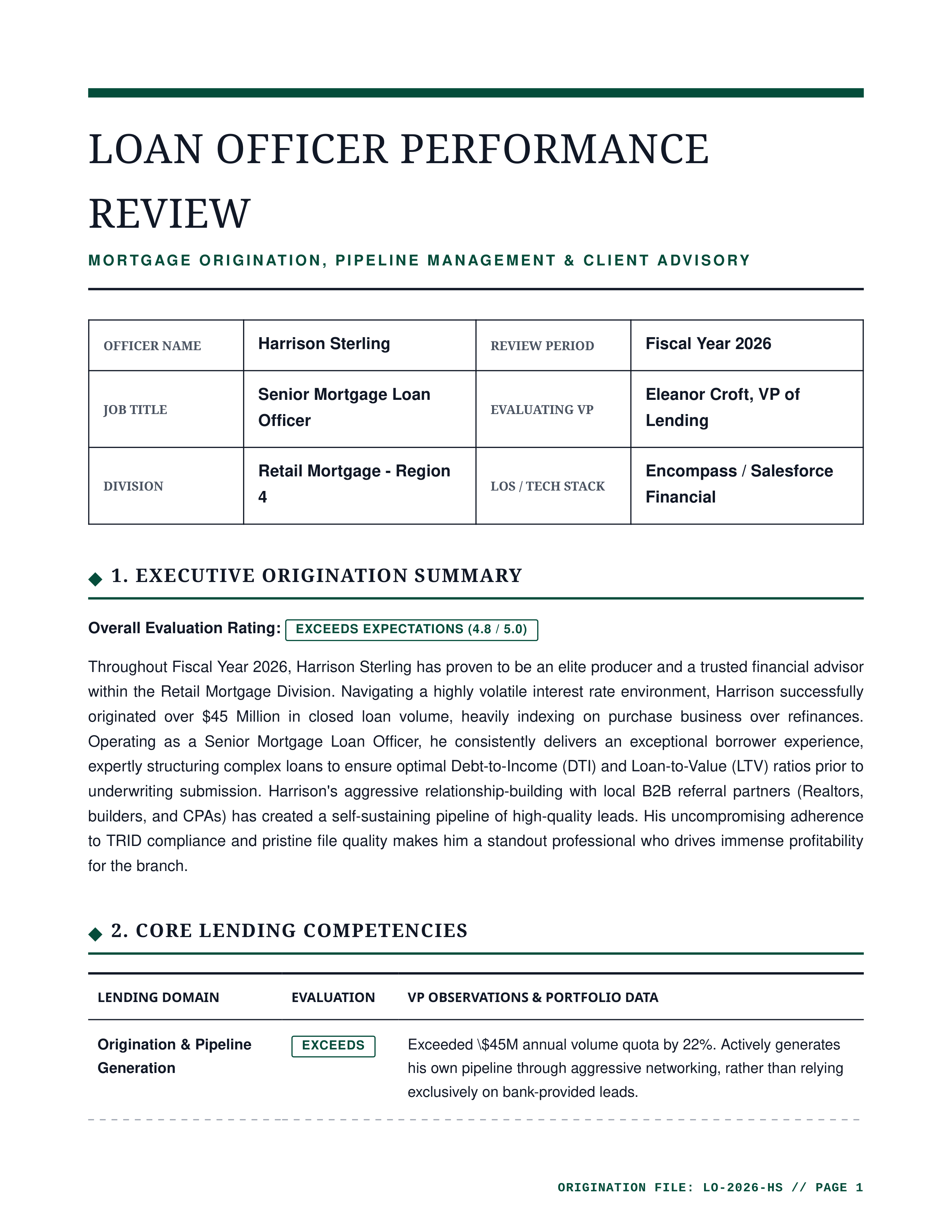 Loan Officer Performance Review — page 1
