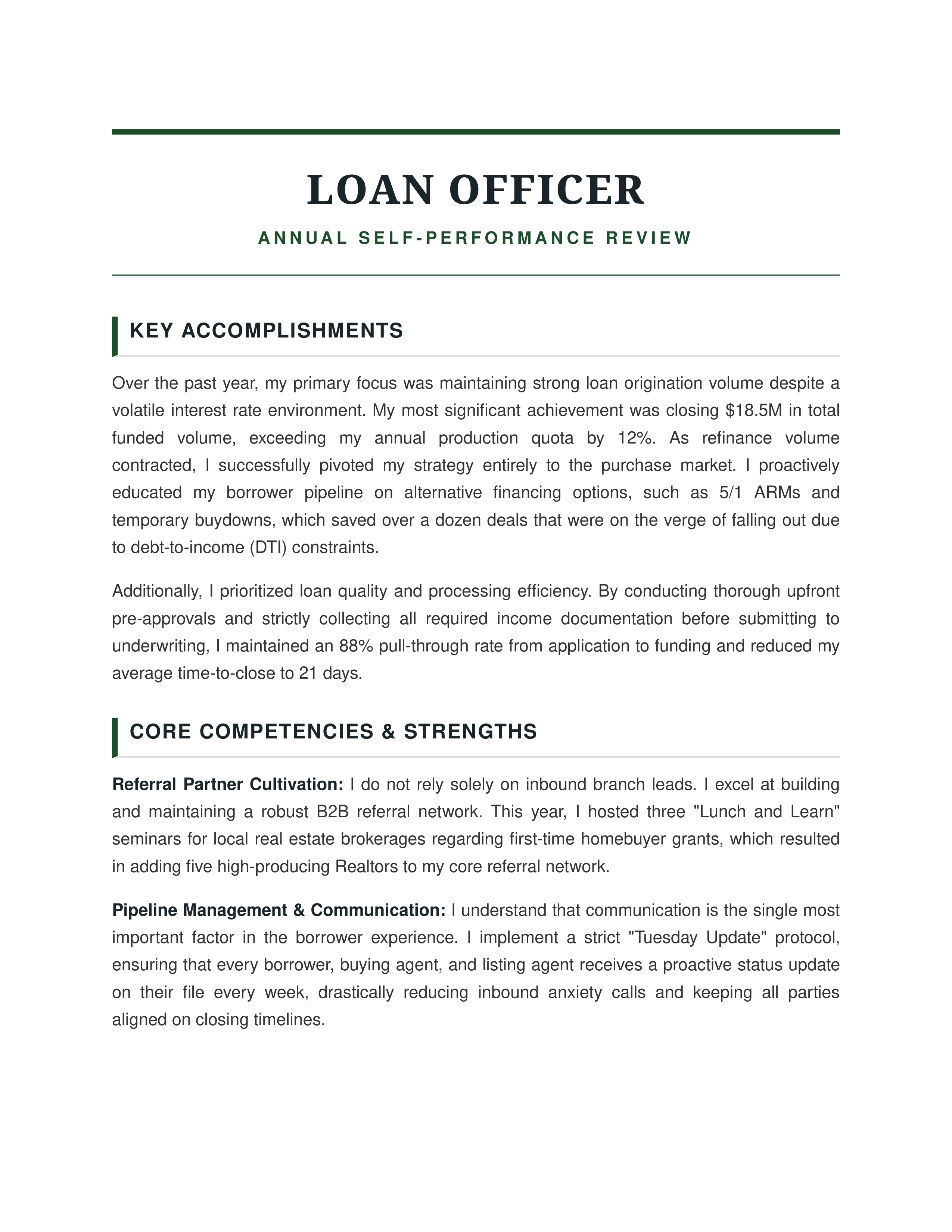 Loan Officer Self Performance Review — page 1