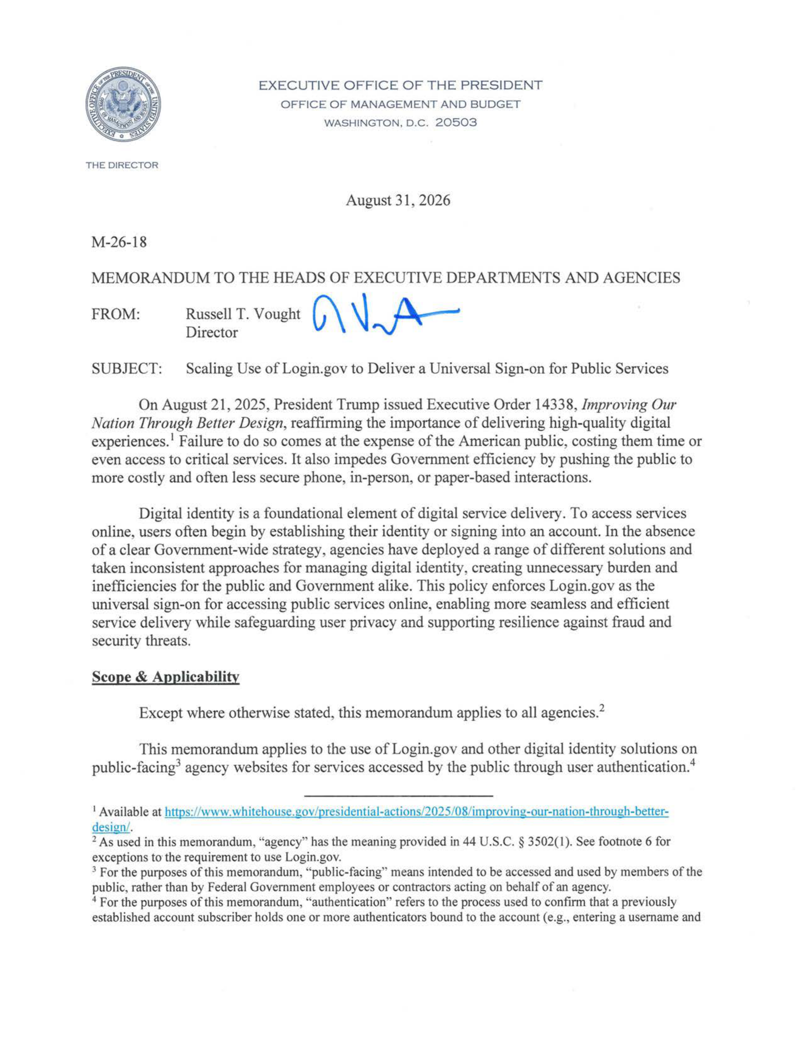 Login.gov Universal Sign-on Memo — page 1