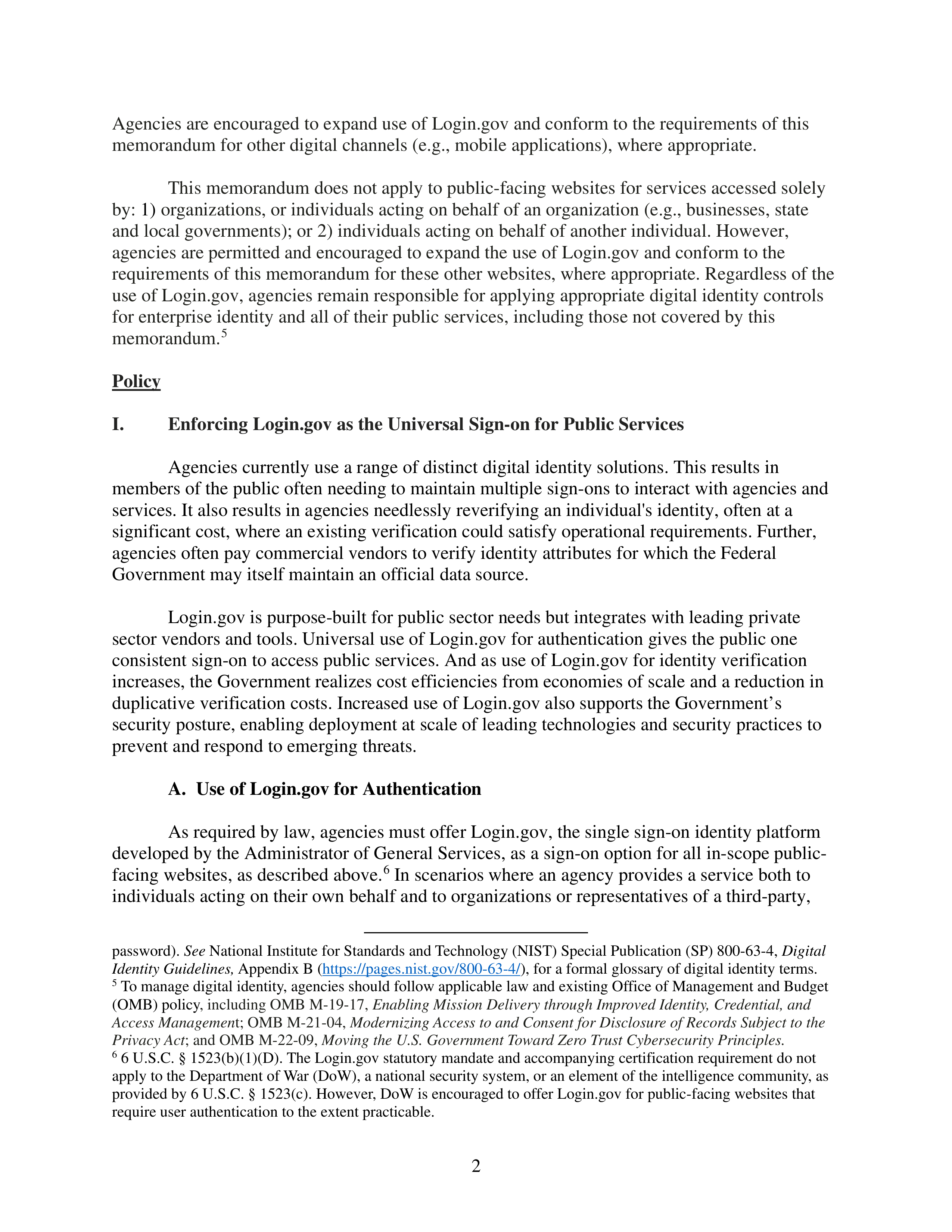 Login.gov Universal Sign-on Memo — page 2