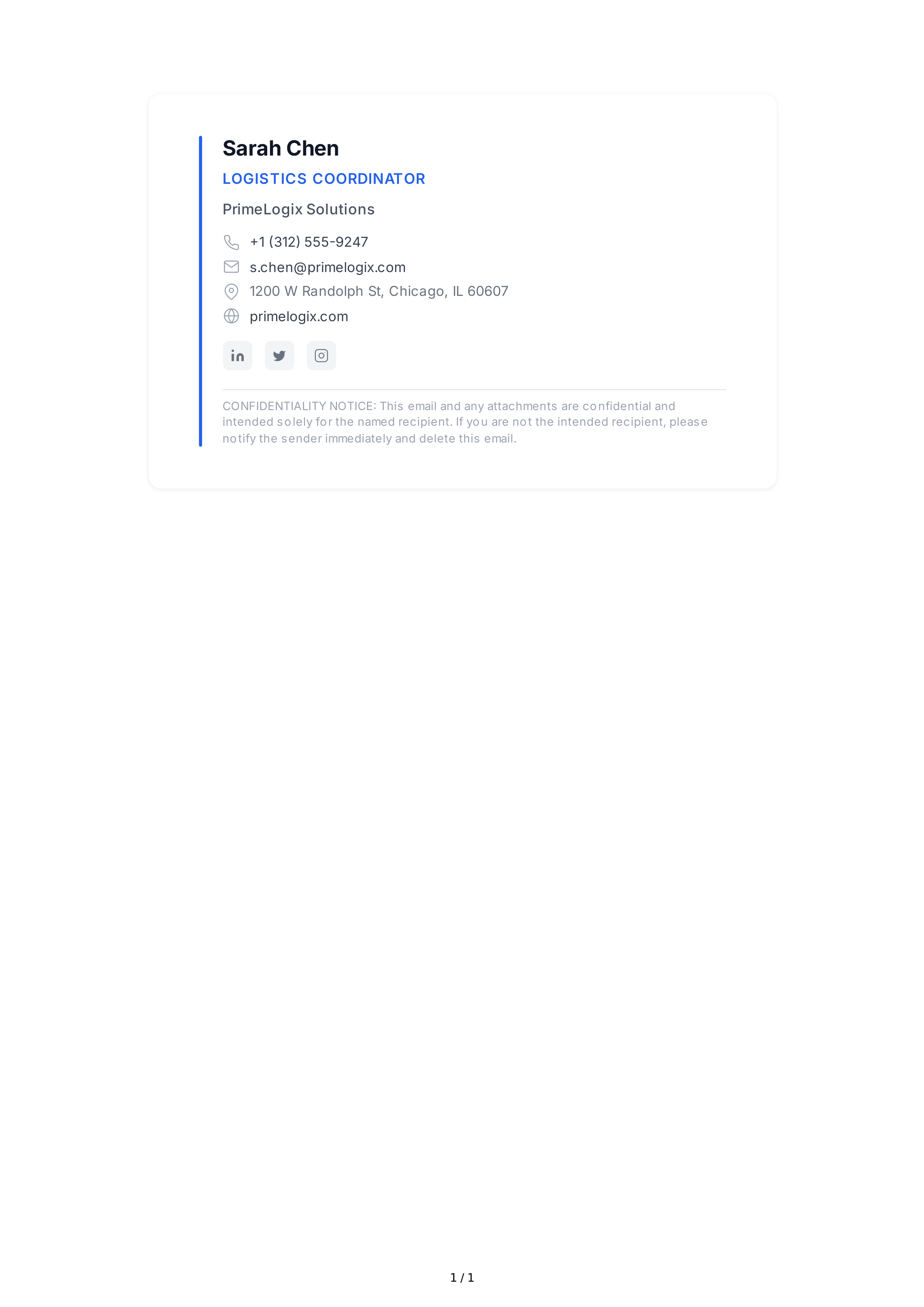 Logistics Coordinator Email Signature — page 1