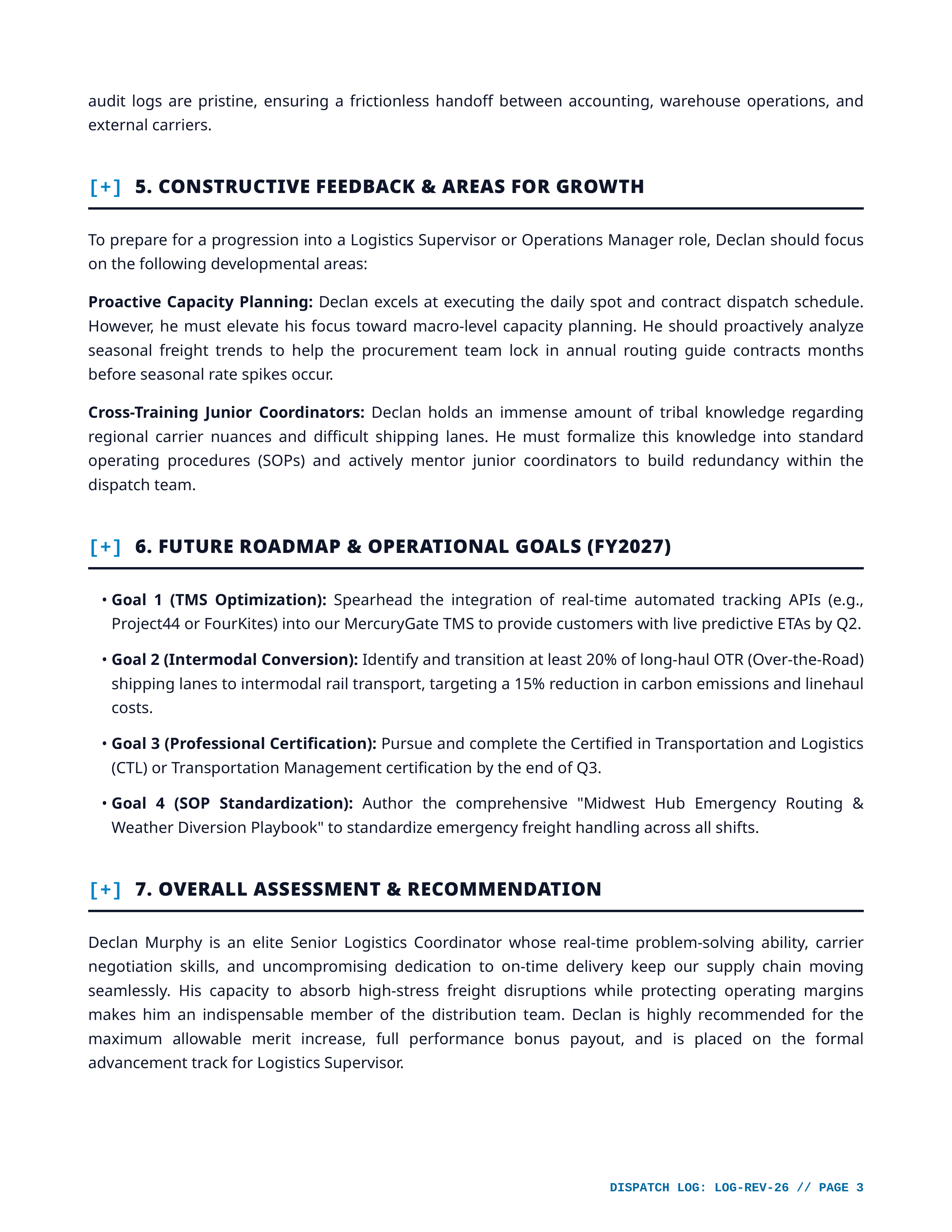 Logistics Coordinator Performance Review — page 3