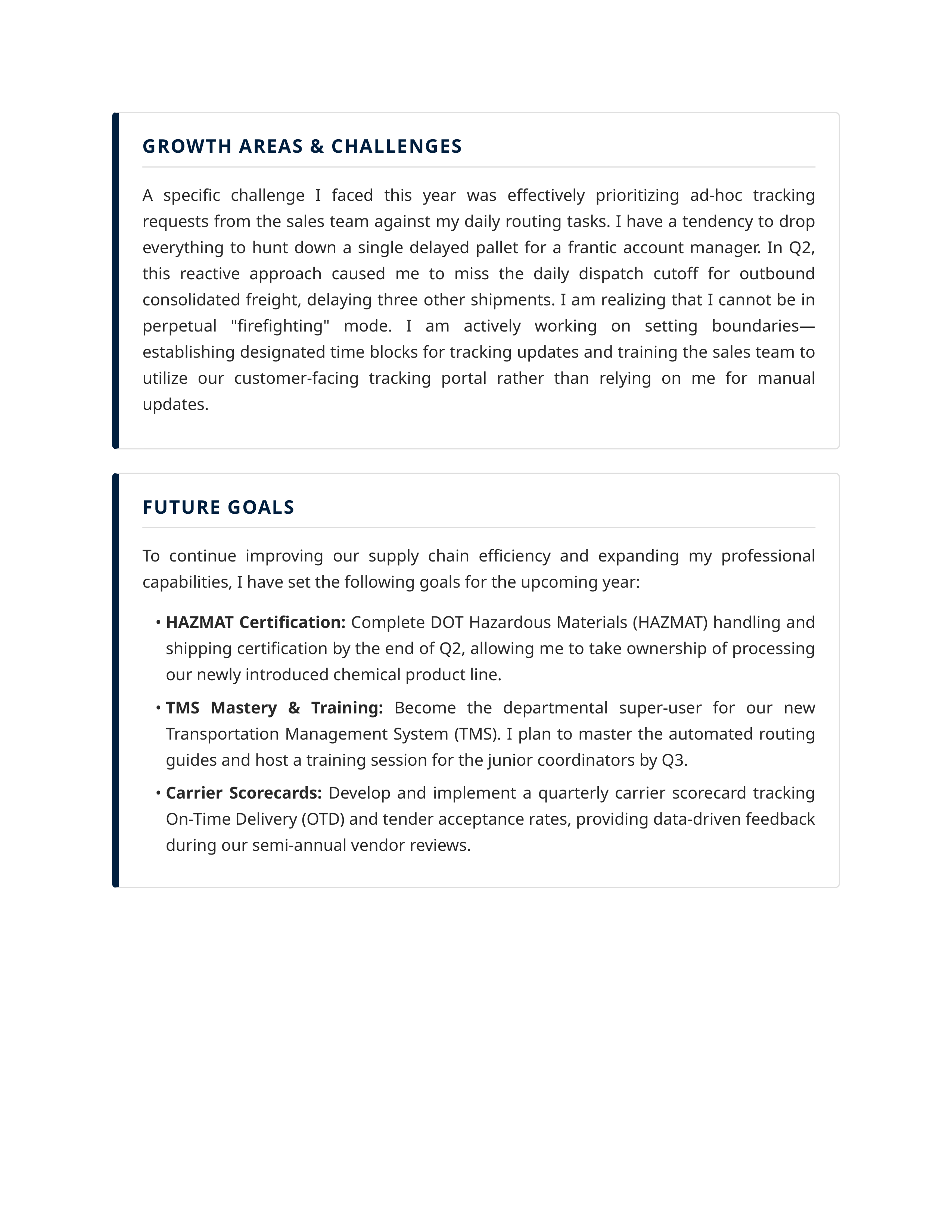 Logistics Coordinator Self Performance Review — page 2