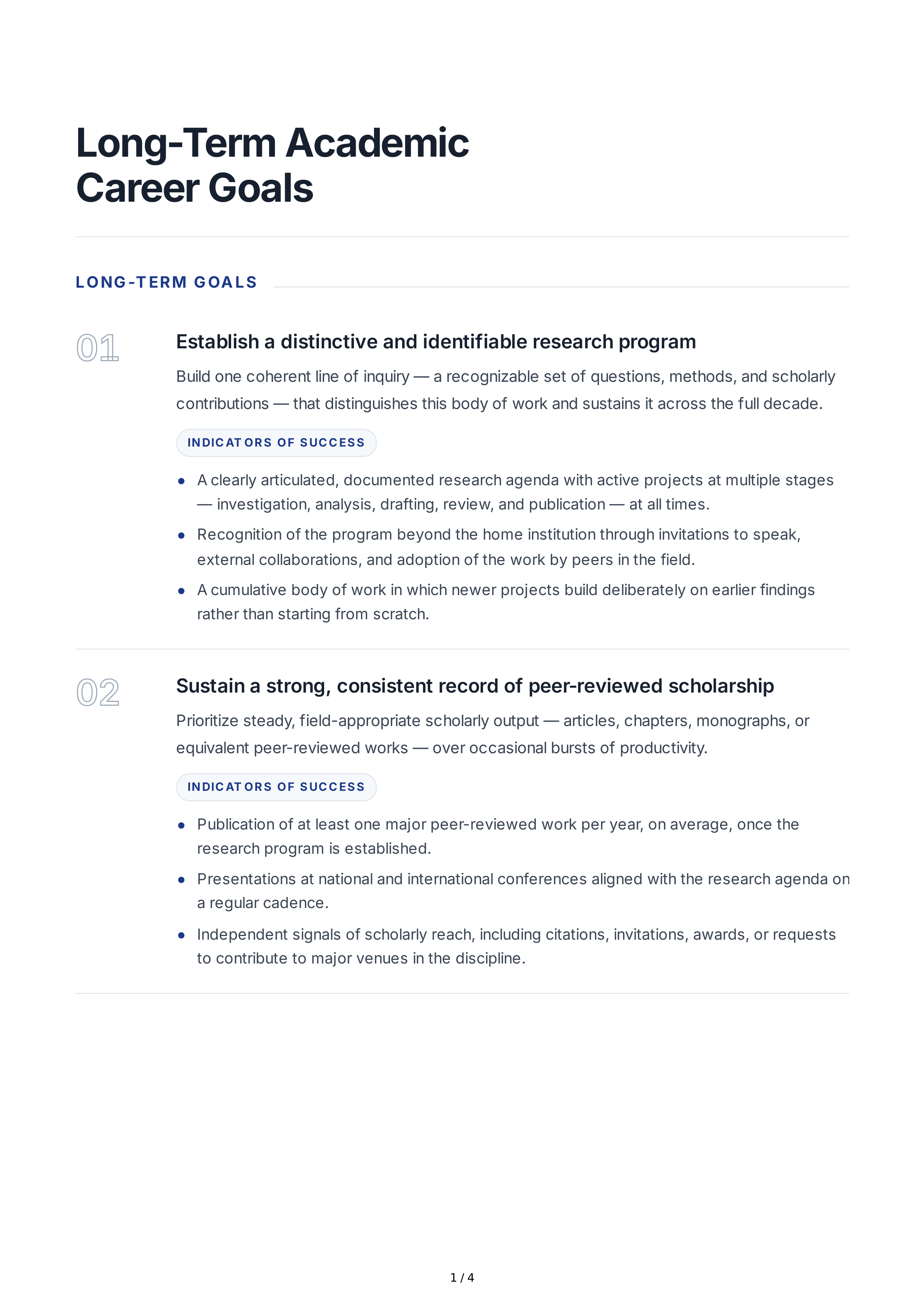 Long-Term Academic Career Goals — page 1