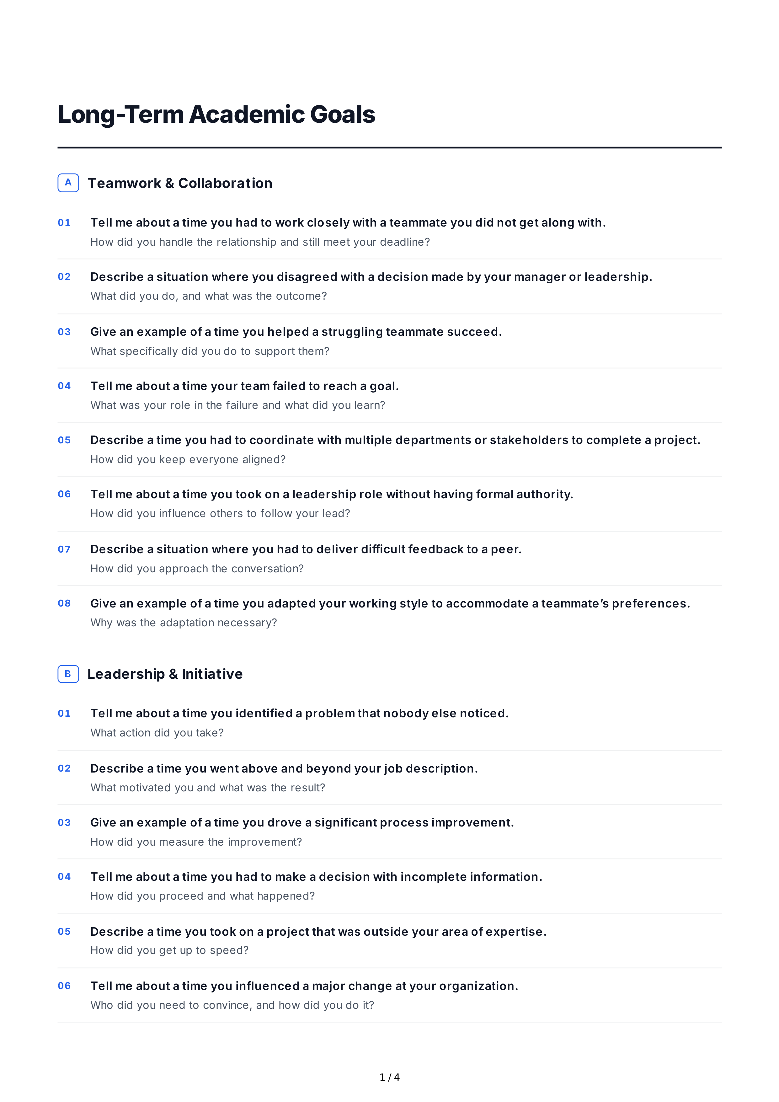 Long-Term Academic Goals — page 1