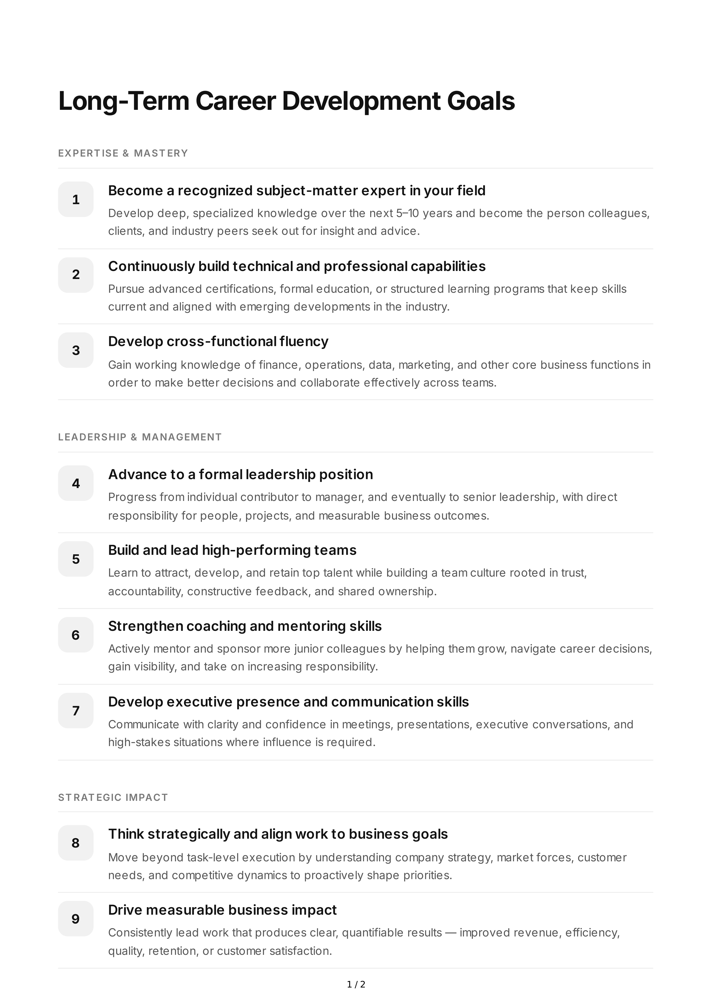 Long-Term Career Development Goals — page 1