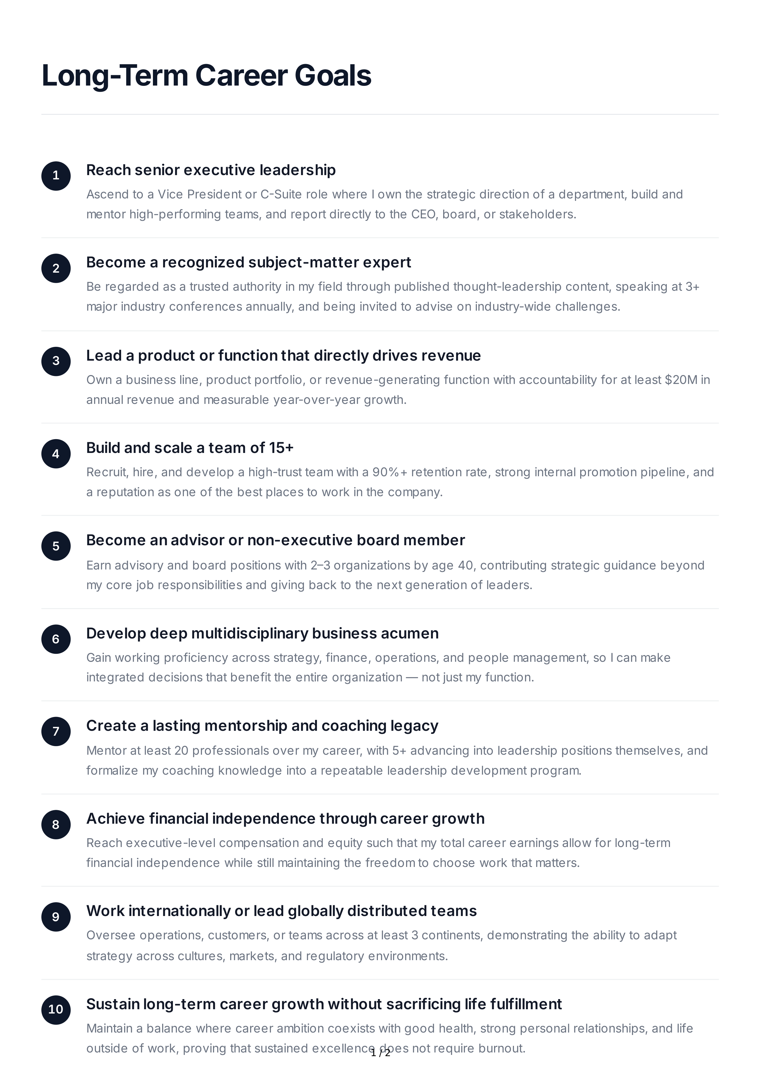 Long-Term Career Goals — page 1