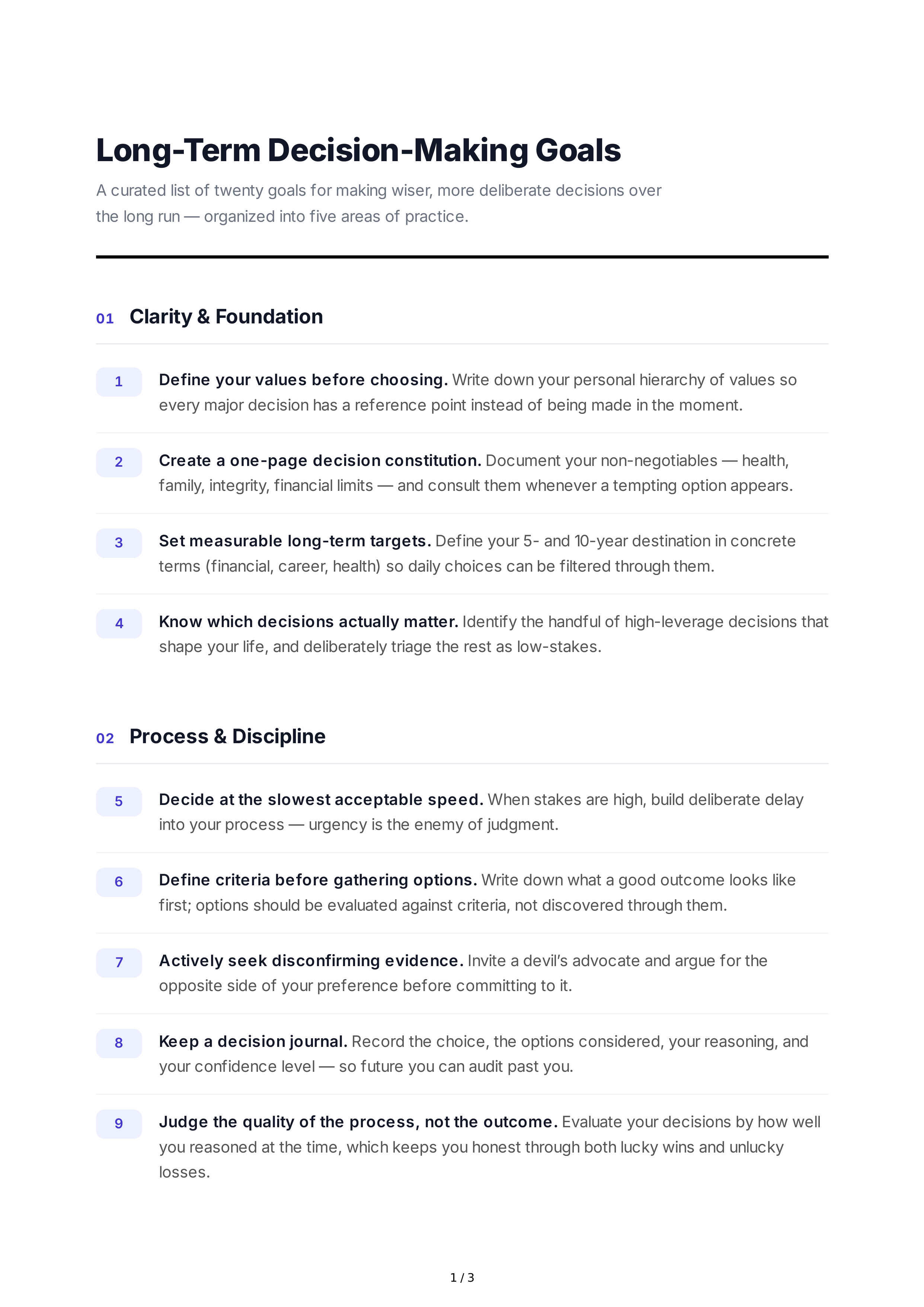Long-Term Decision-Making Goals — page 1