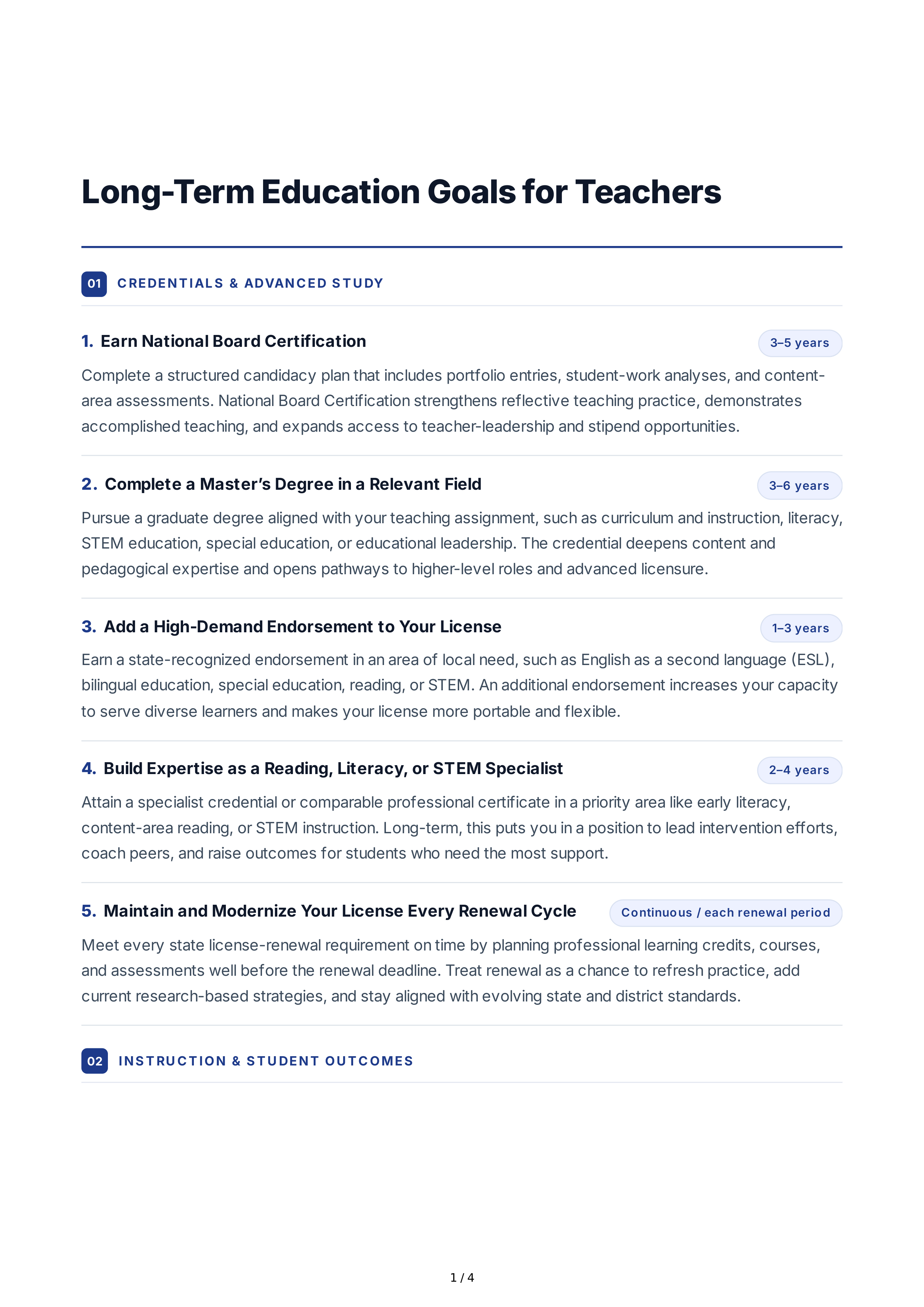 Long-Term Education Goals for Teachers — page 1