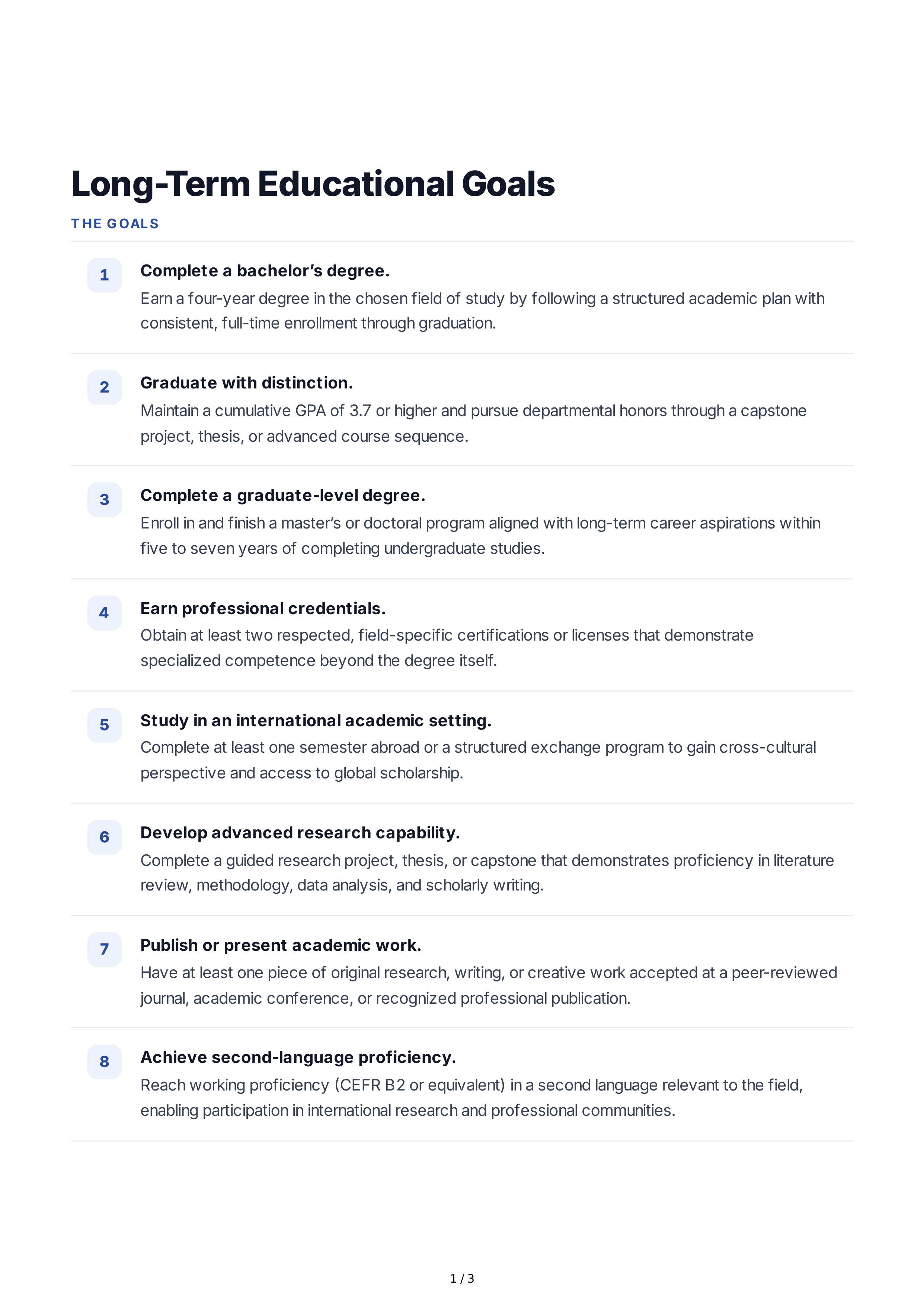 Long-Term Educational Goals — page 1