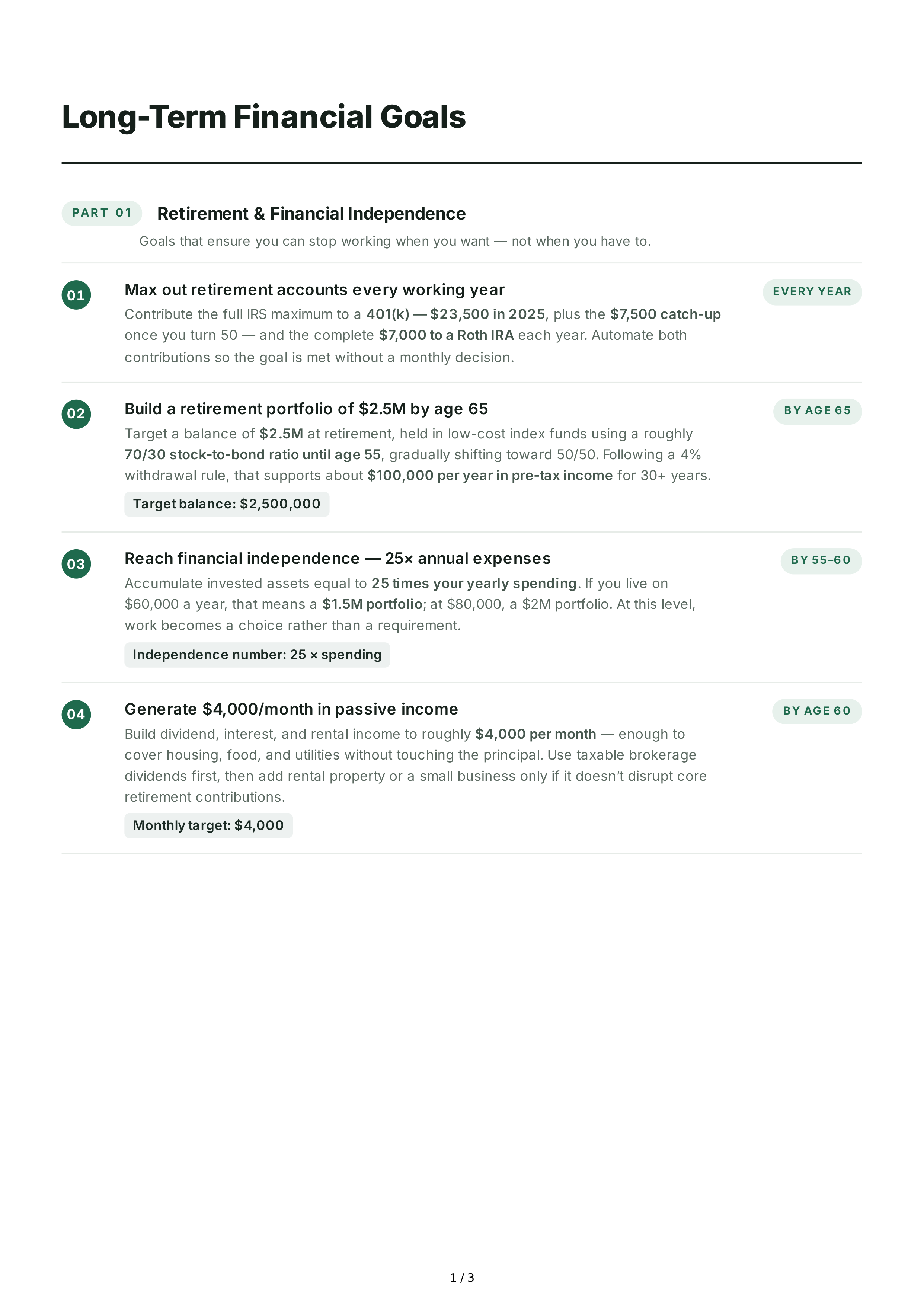 Long-Term Financial Goals — page 1