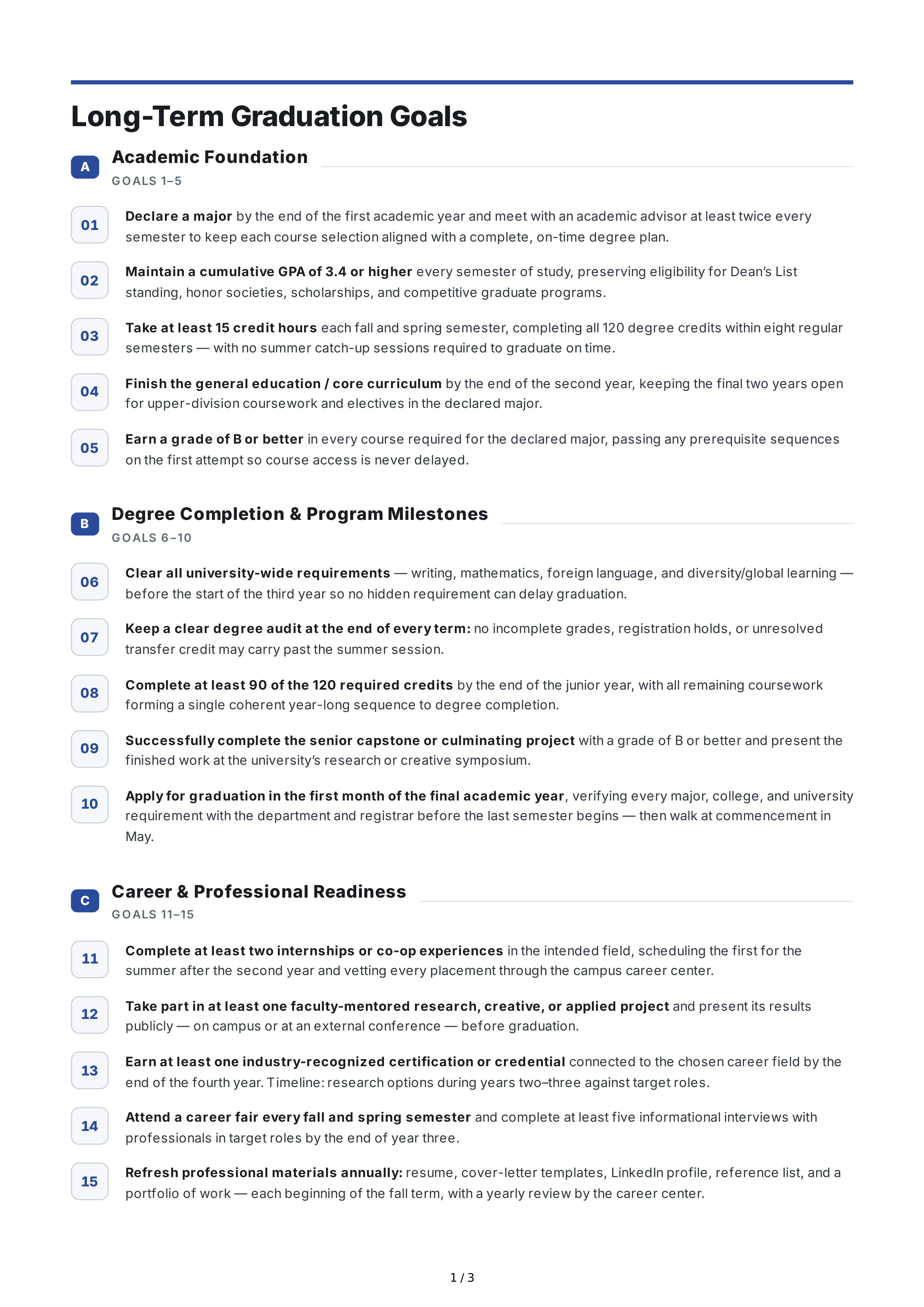 Long-Term Graduation Goals — page 1