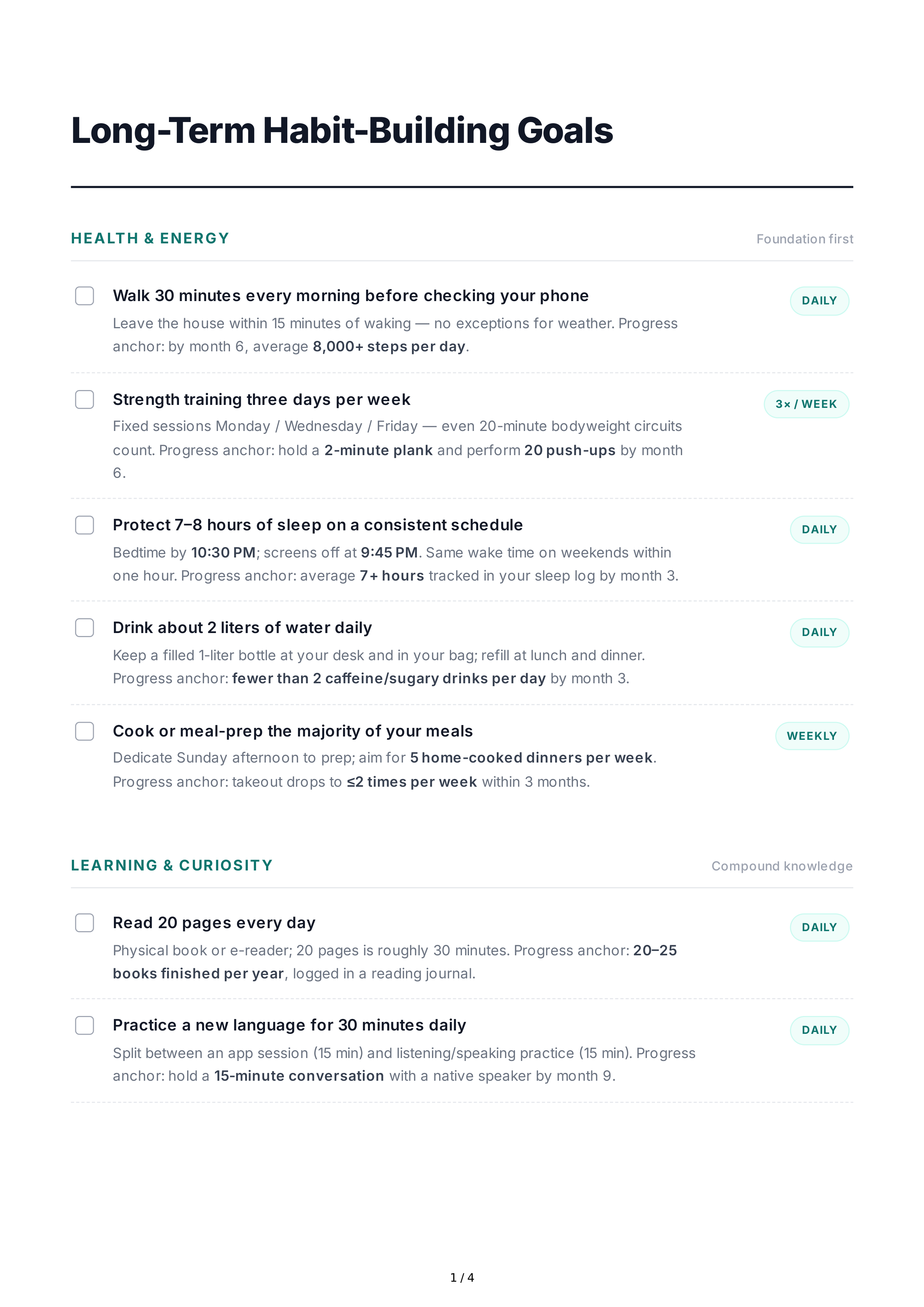 Long-Term Habit-Building Goals — page 1