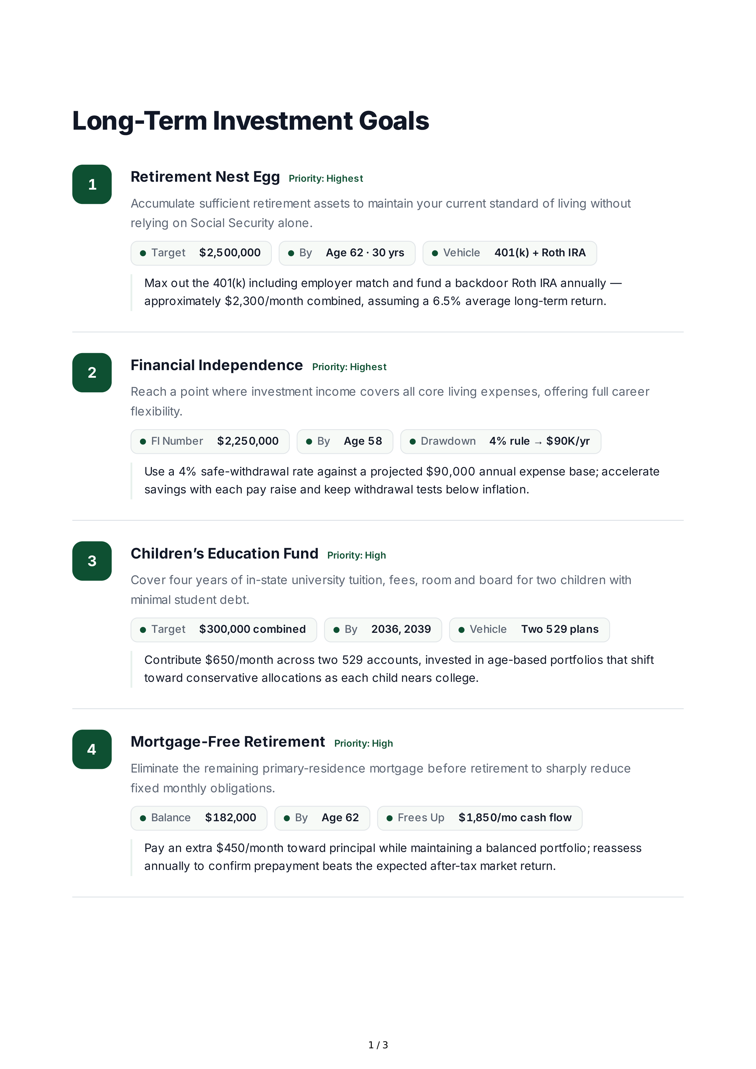 Long-Term Investment Goals — page 1