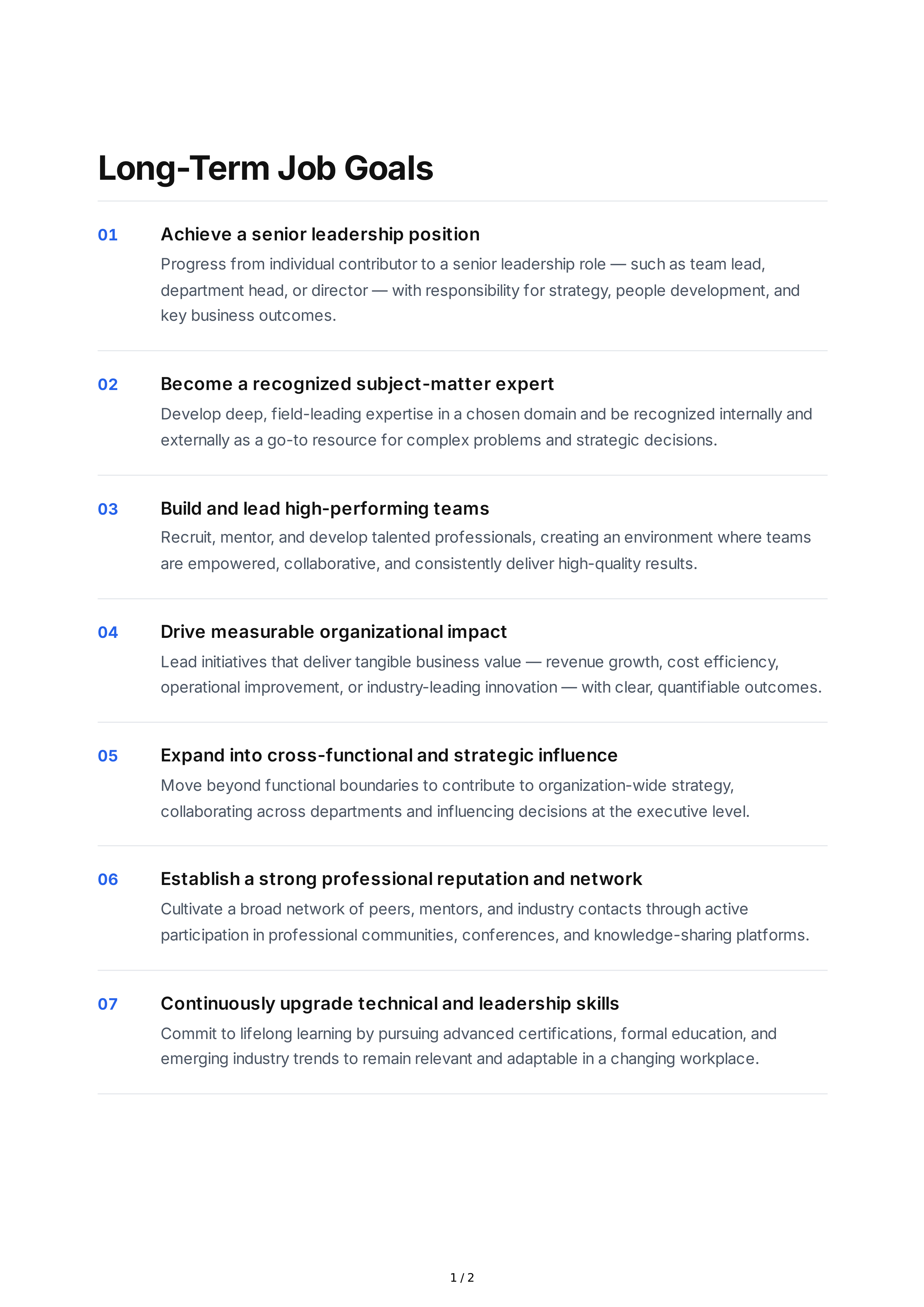 Long-Term Job Goals — page 1