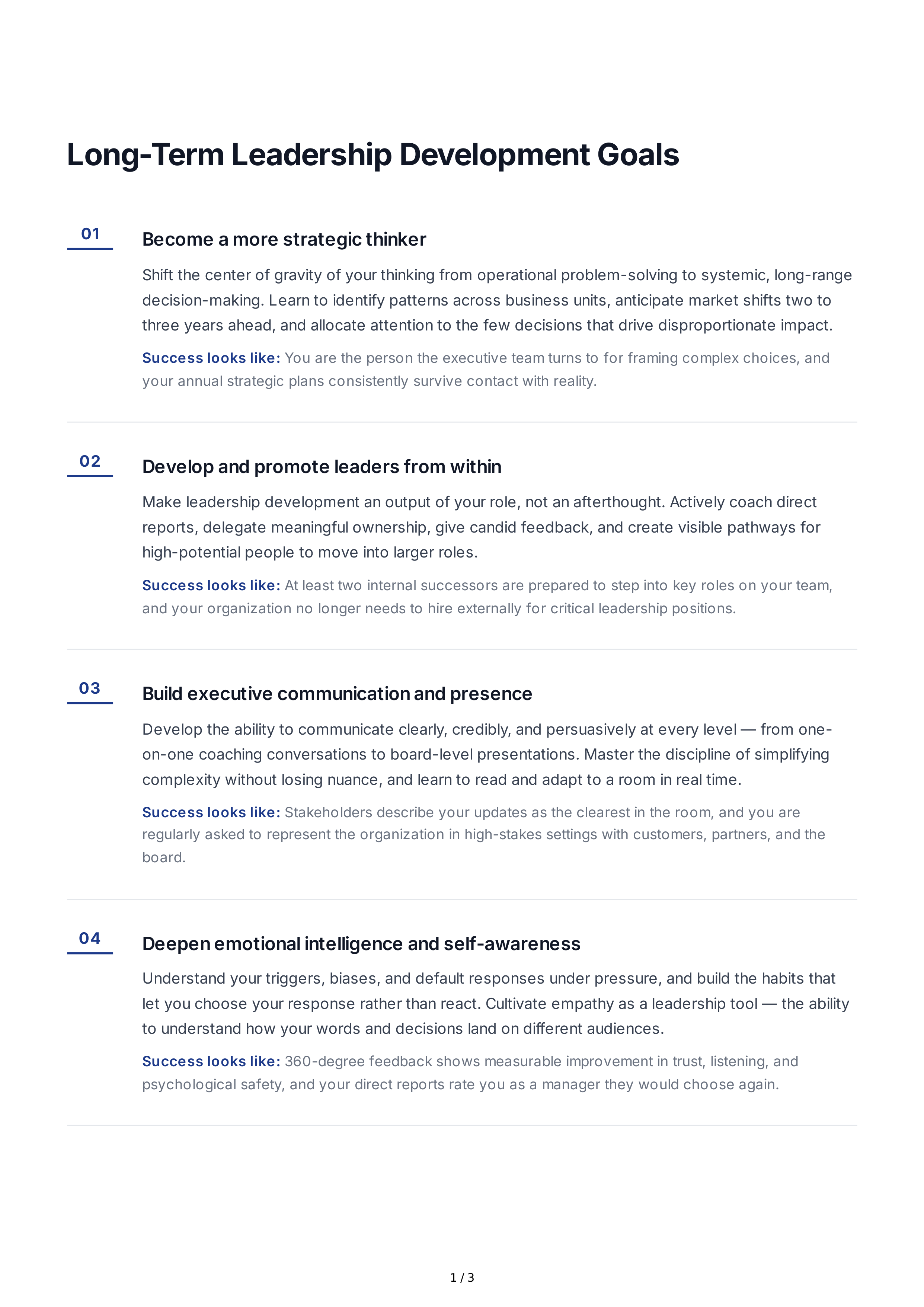 Long-Term Leadership Development Goals — page 1