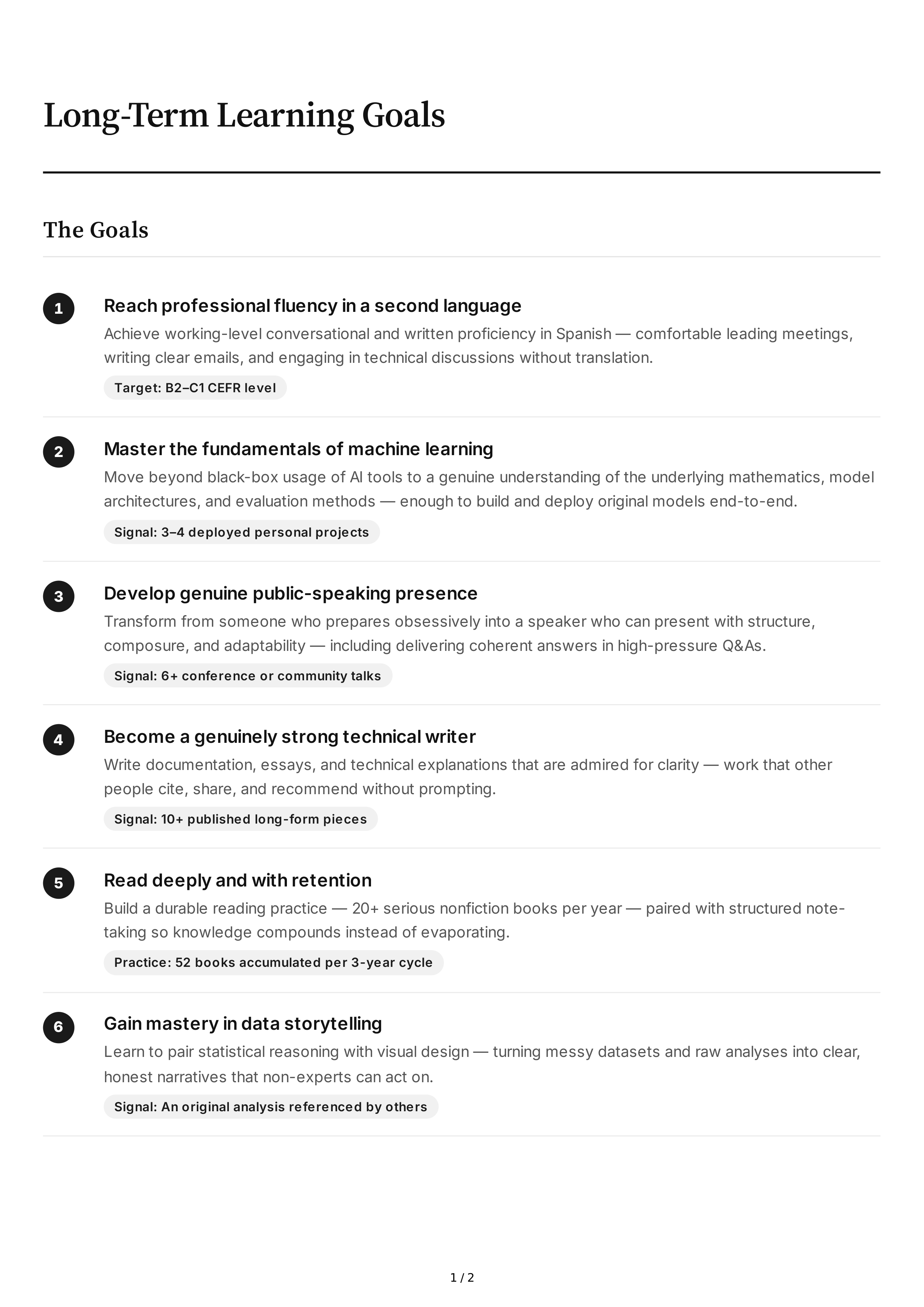 Long-Term Learning Goals — page 1