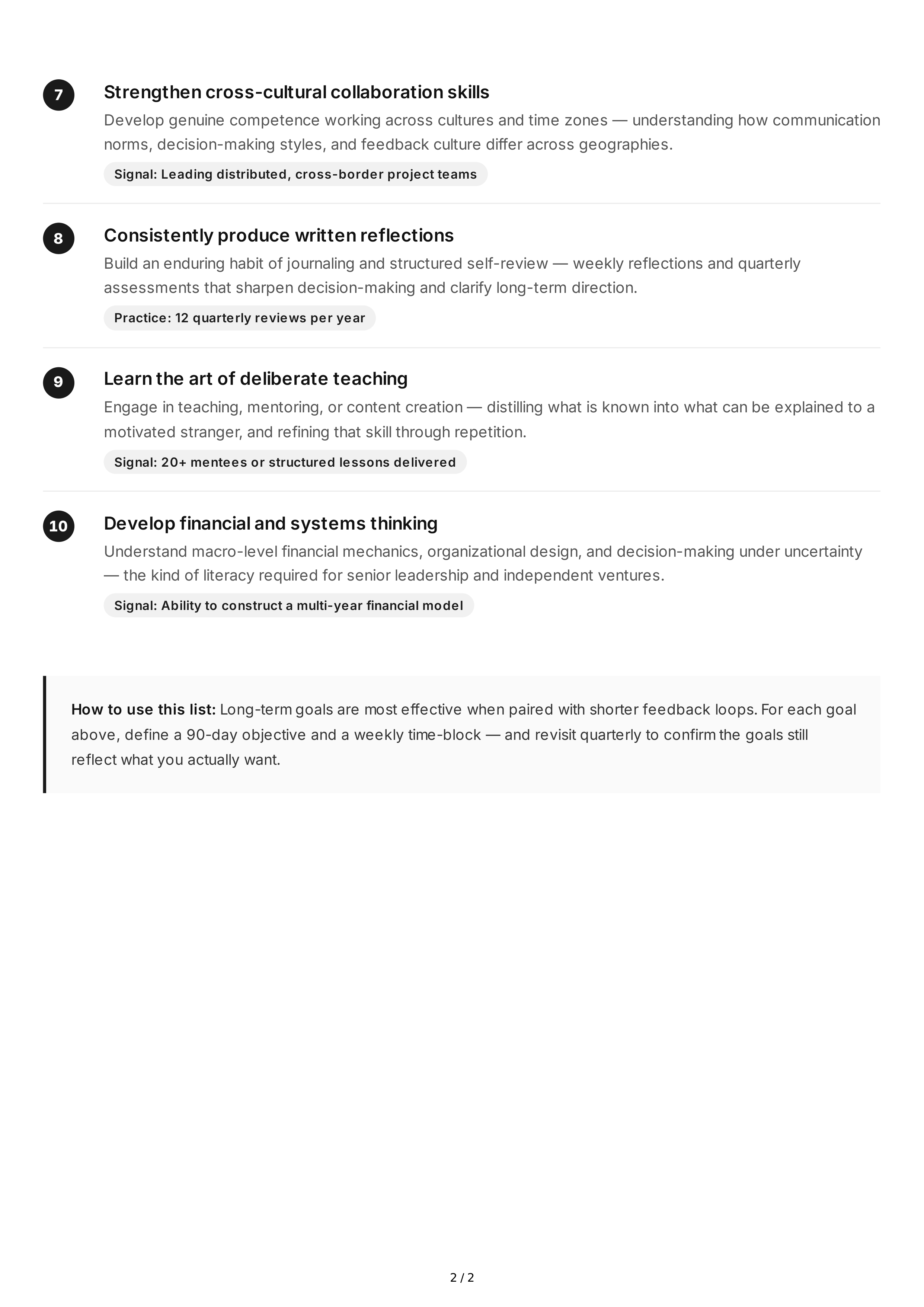 Long-Term Learning Goals — page 2