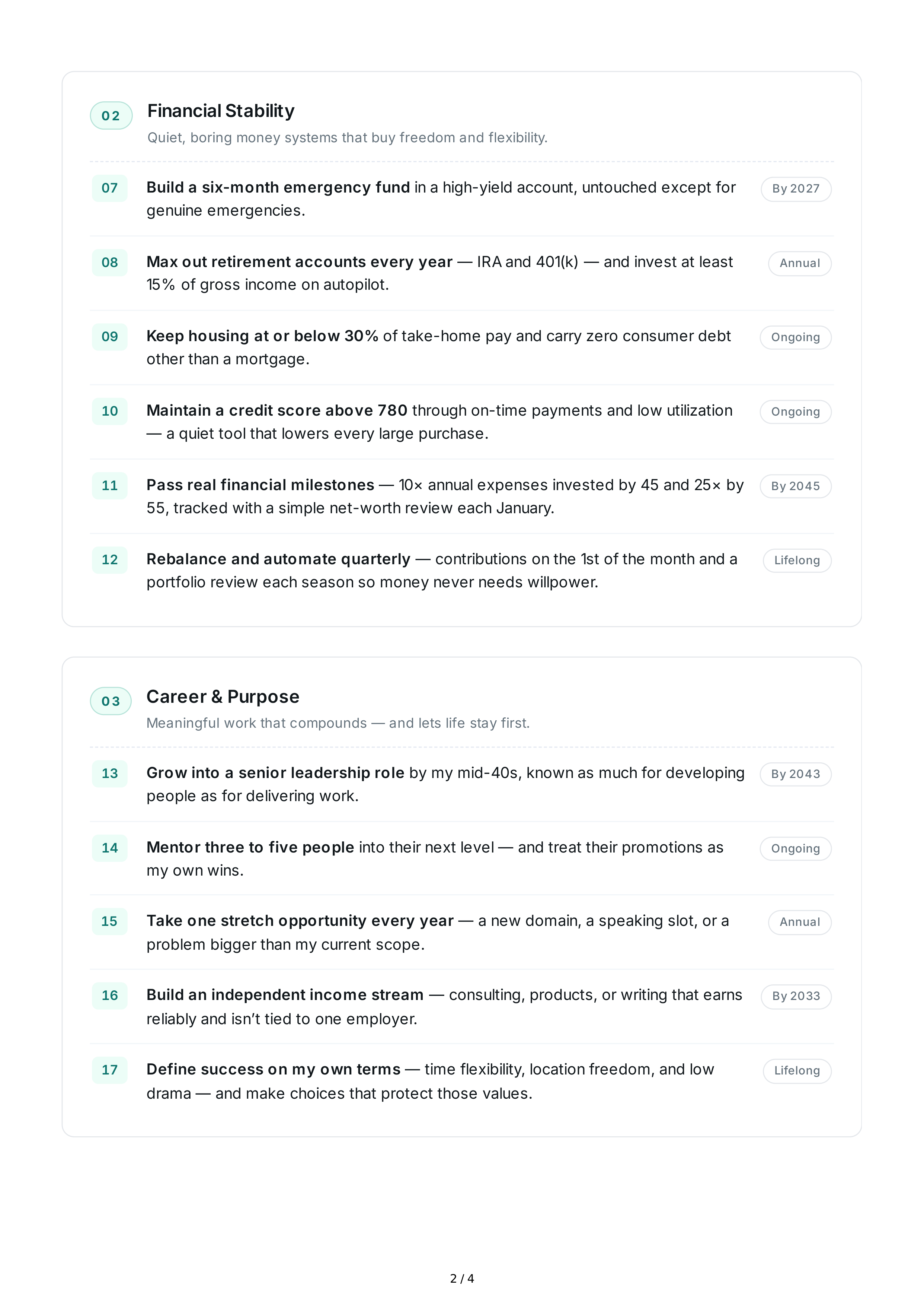 Long-Term Lifestyle Goals — page 2