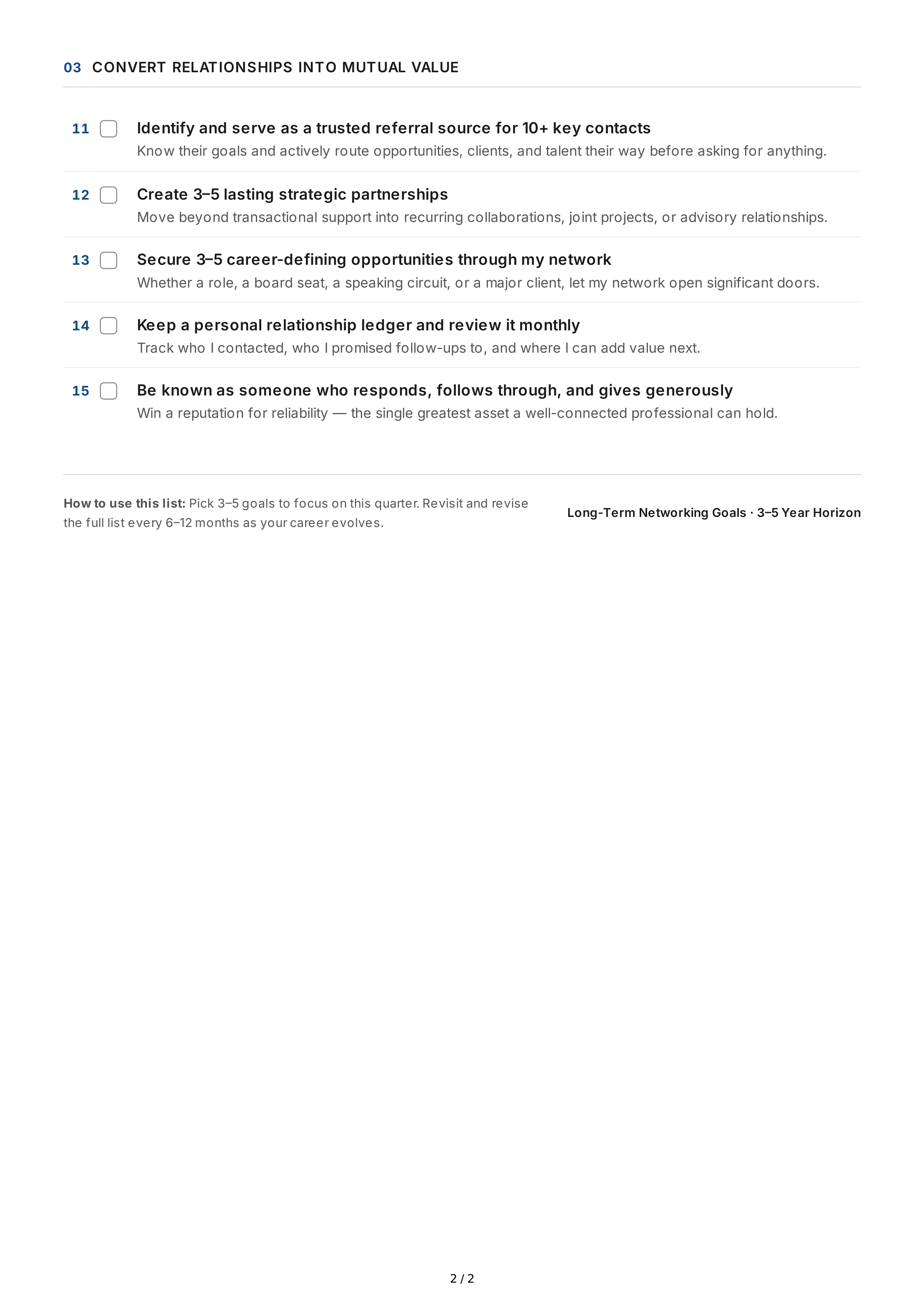 Long-Term Networking Goals — page 2