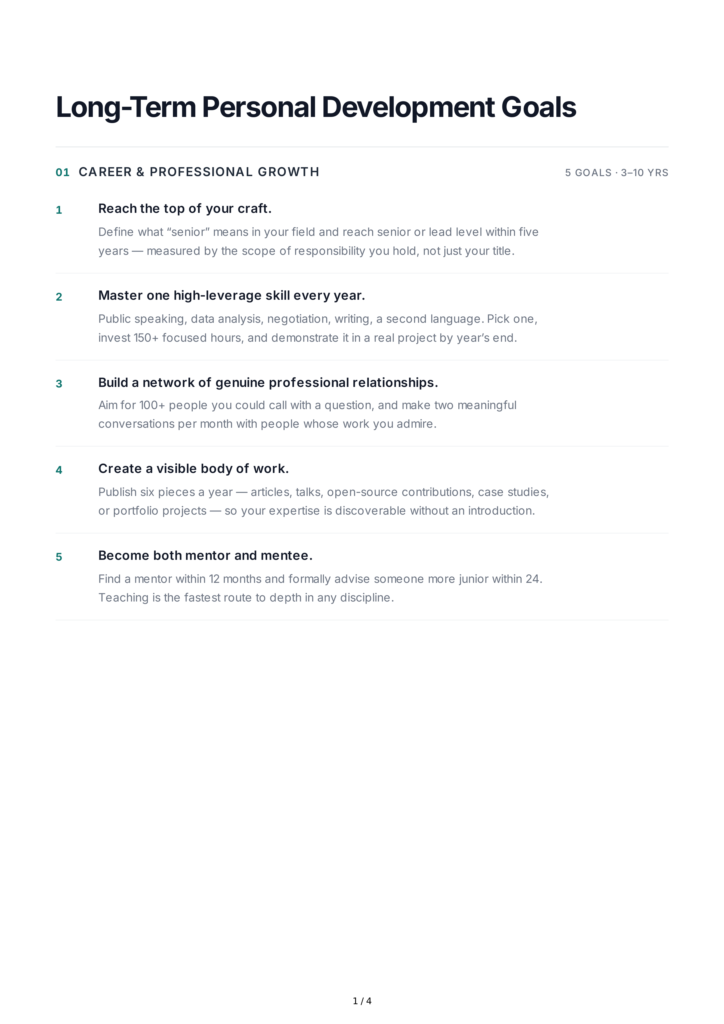 Long-Term Personal Development Goals — page 1