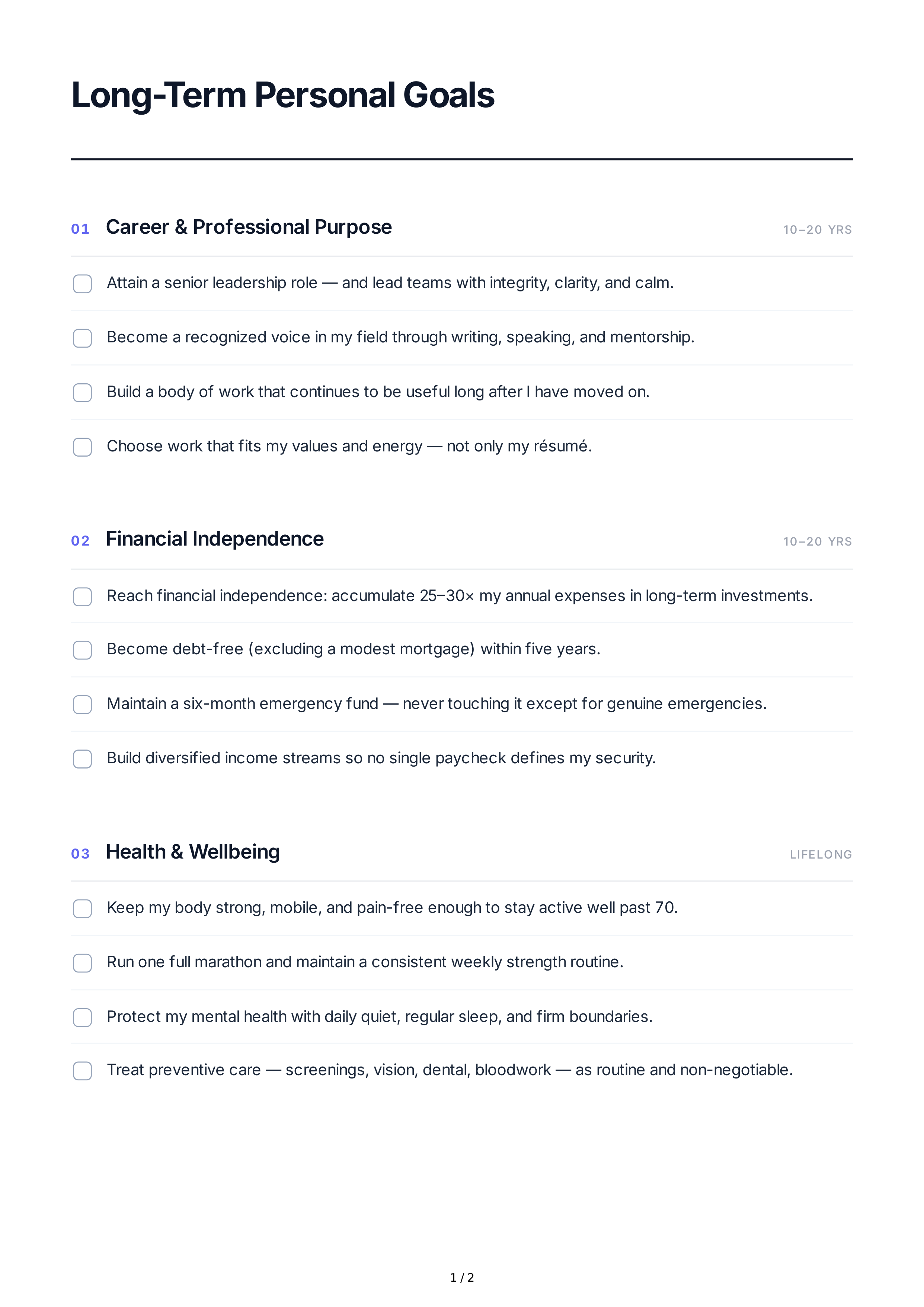 Long-Term Personal Goals — page 1