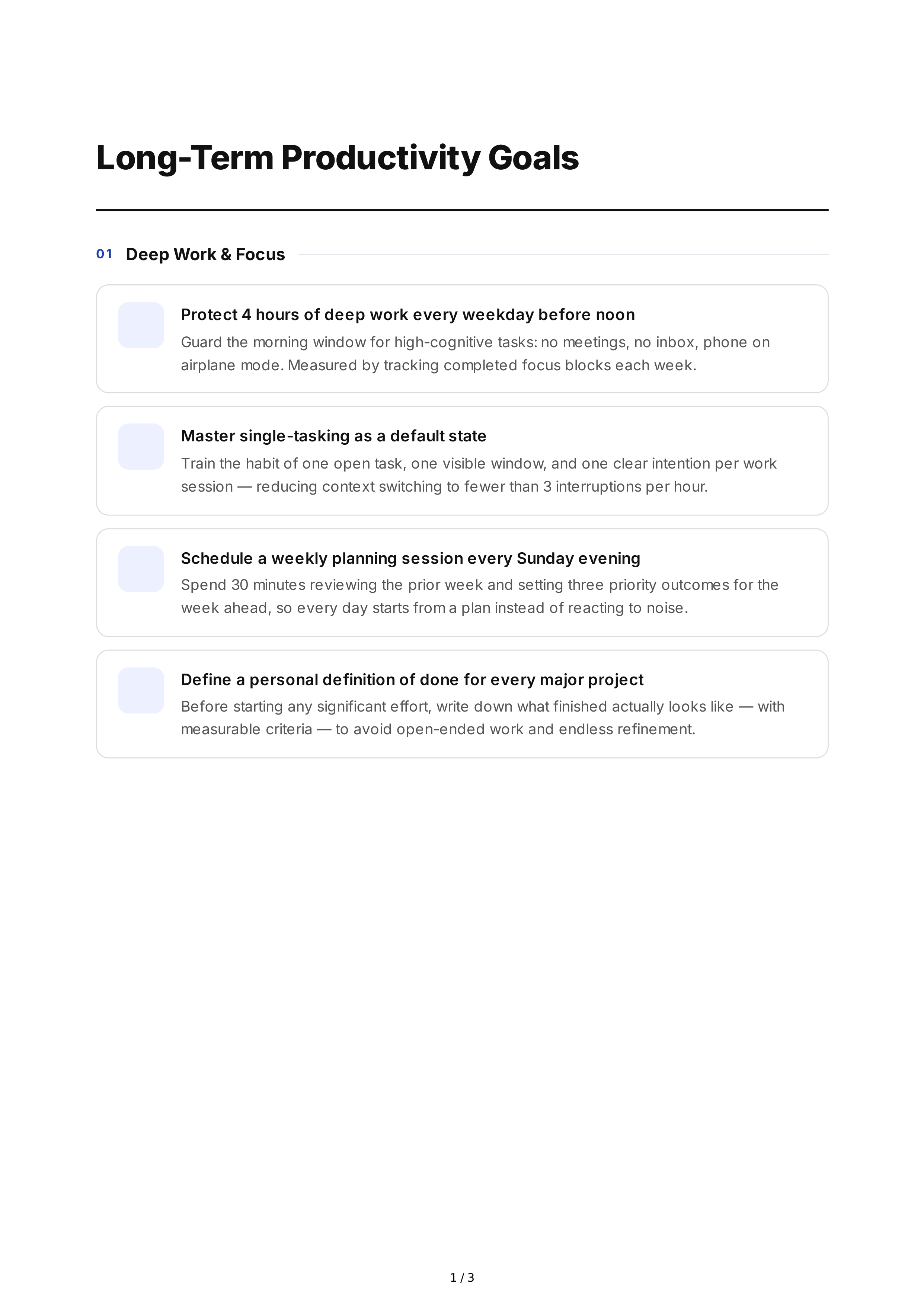 Long-Term Productivity Goals — page 1