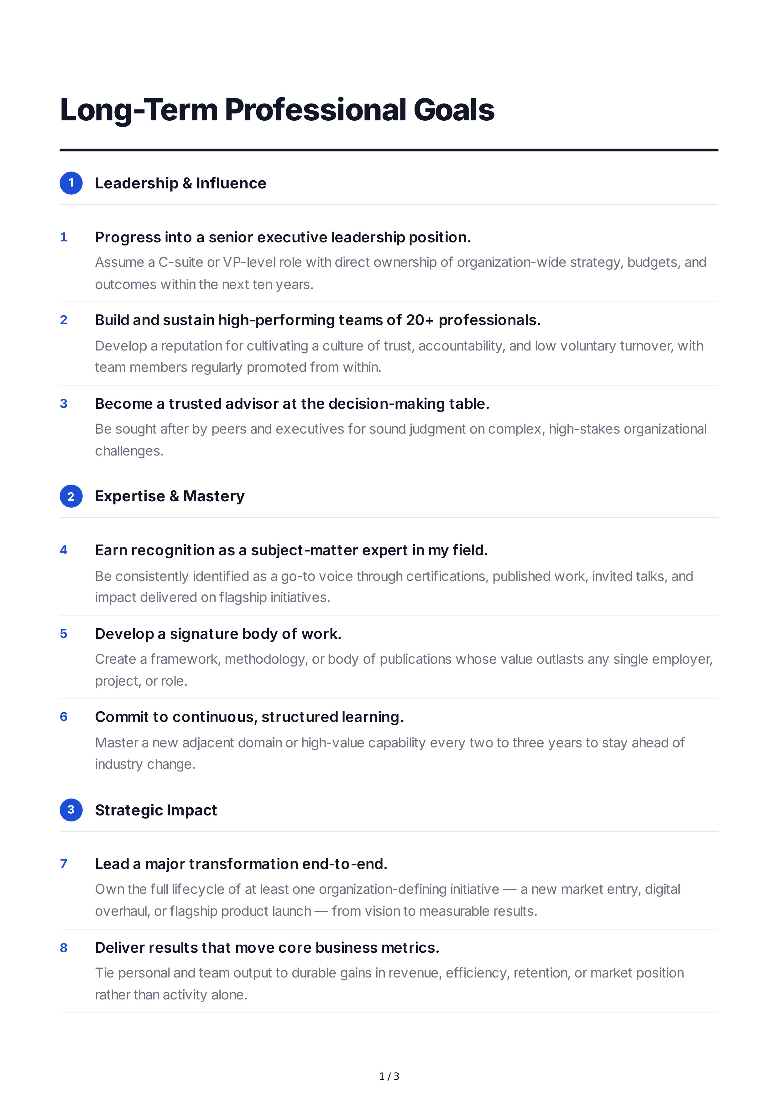 Long-Term Professional Goals — page 1