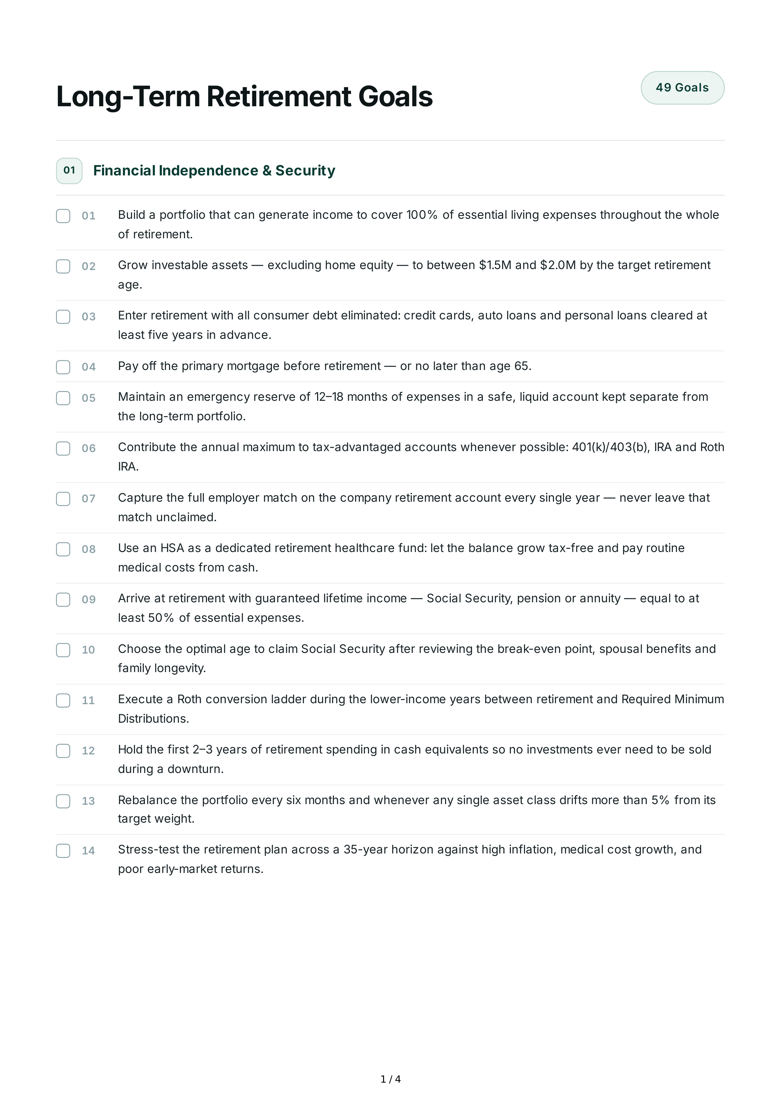 Long-Term Retirement Goals — page 1
