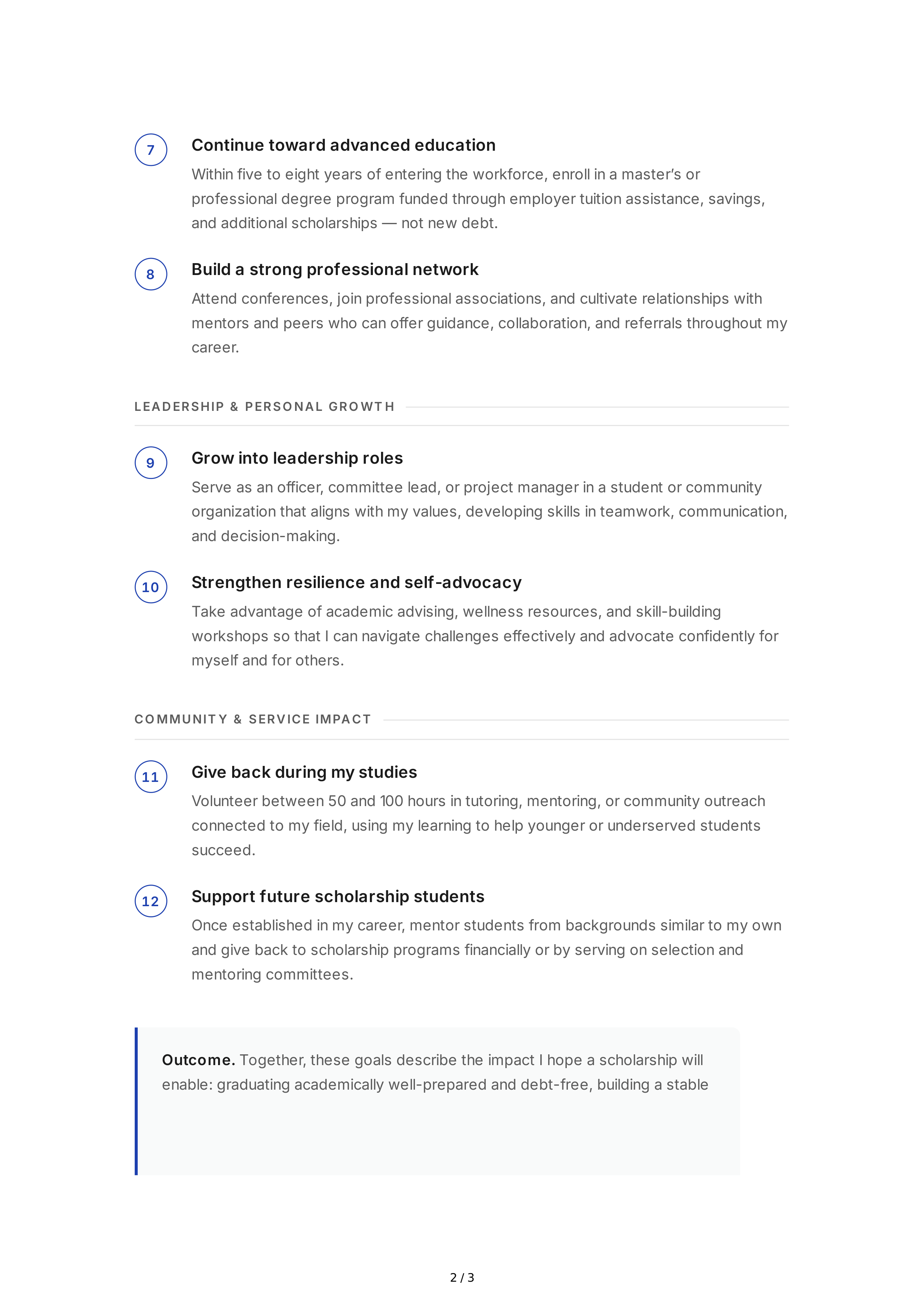 Long-Term Scholarship Goals — page 2