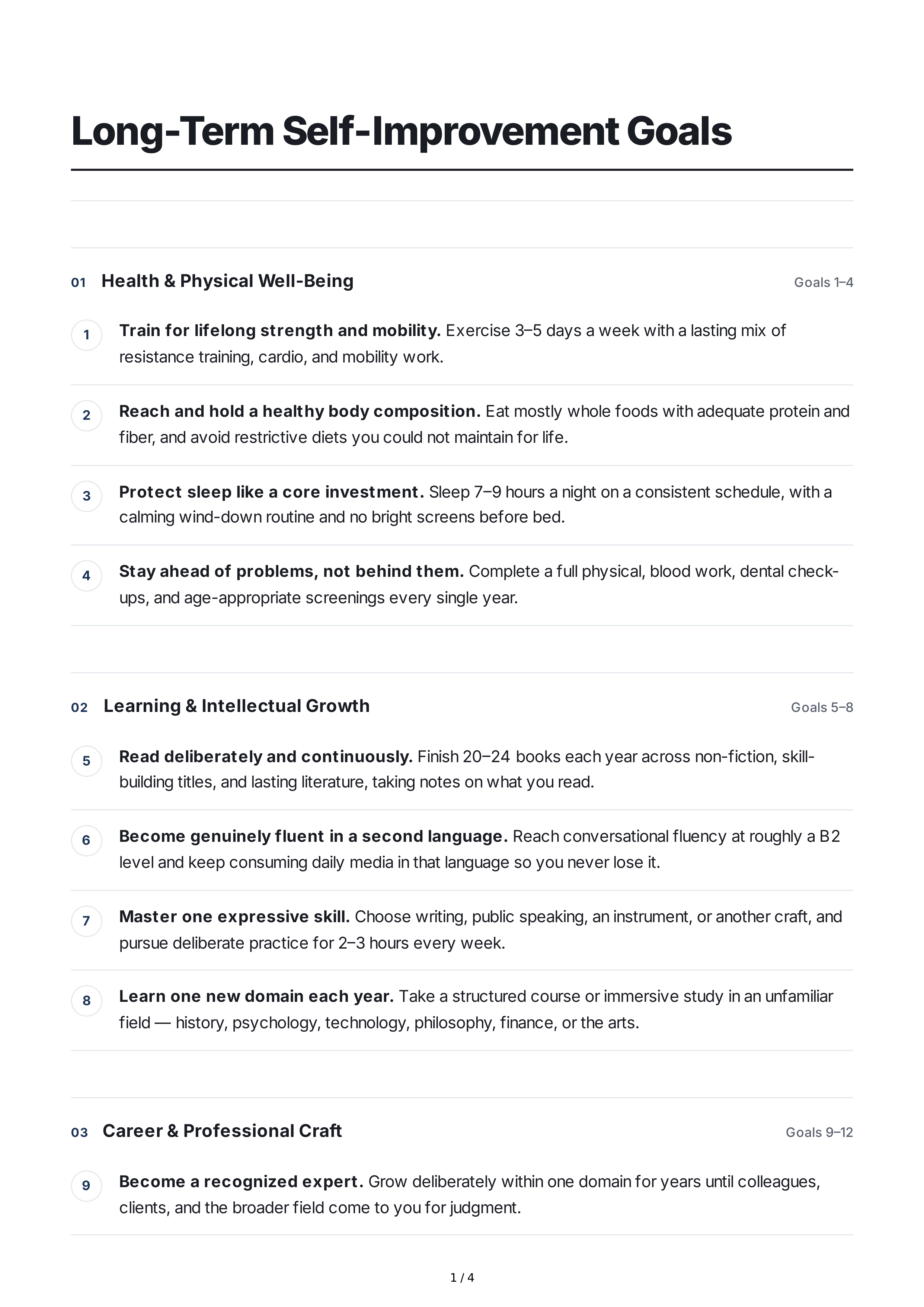 Long-Term Self-Improvement Goals — page 1