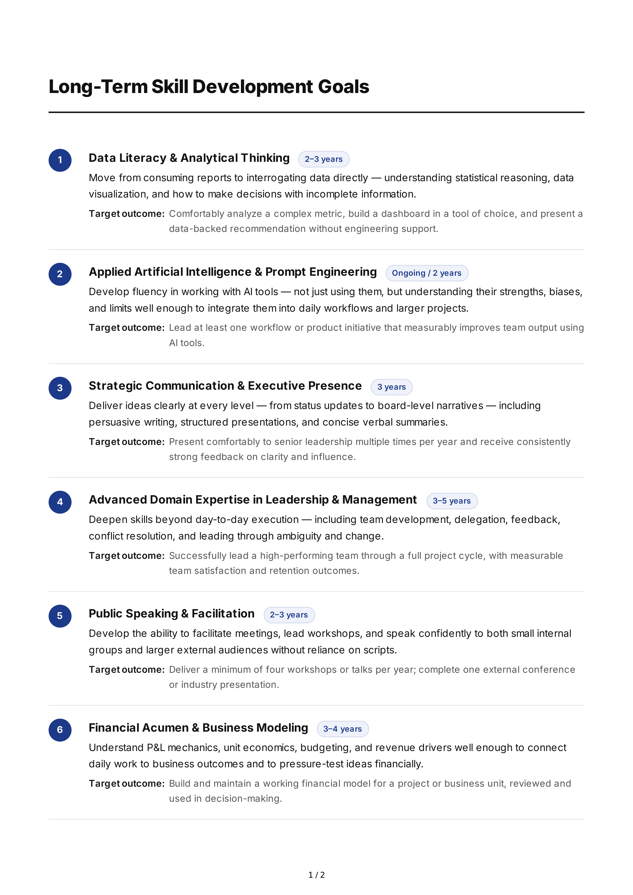 Long-Term Skill Development Goals — page 1