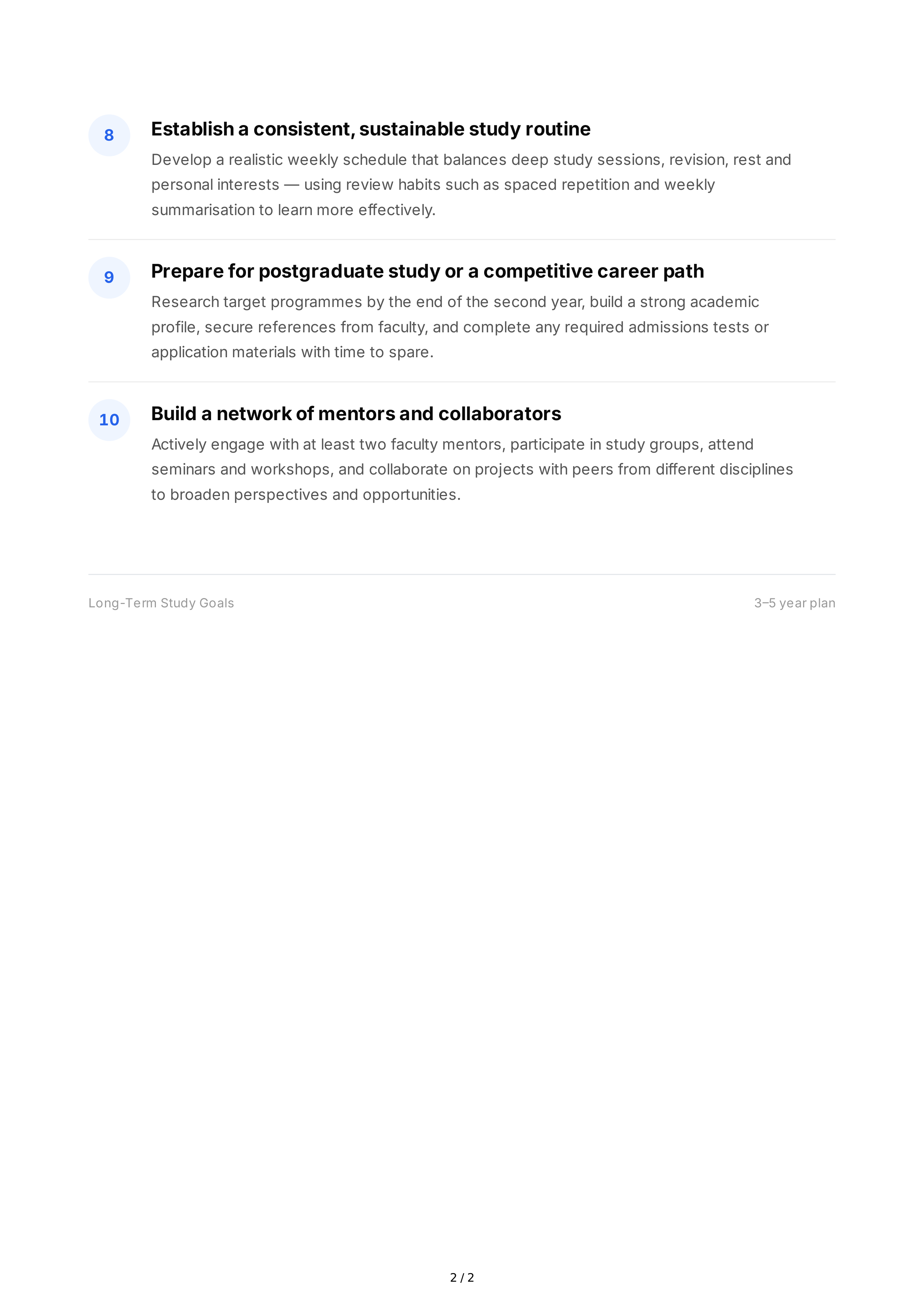 Long-Term Study Goals — page 2