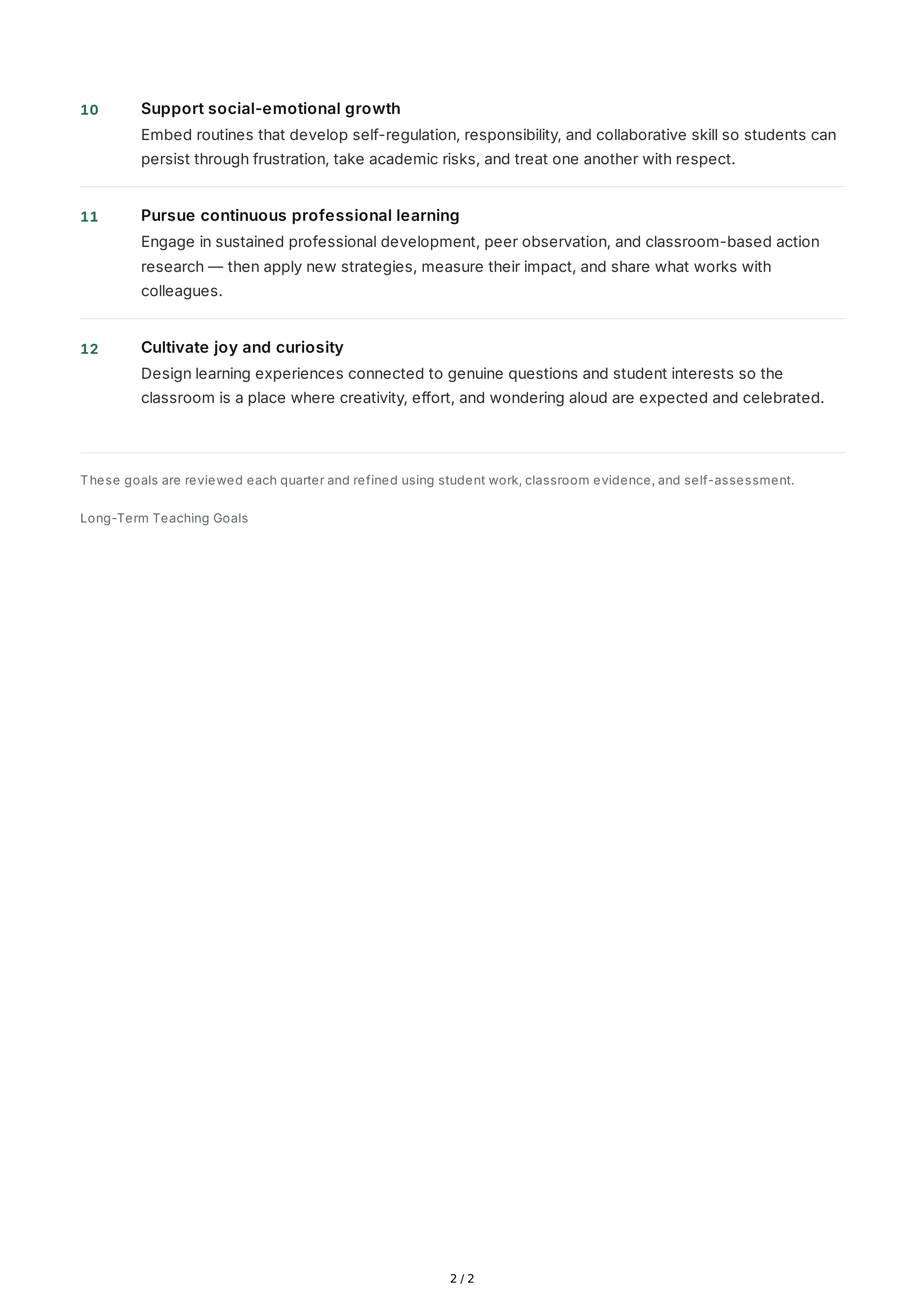 Long-Term Teaching Goals — page 2
