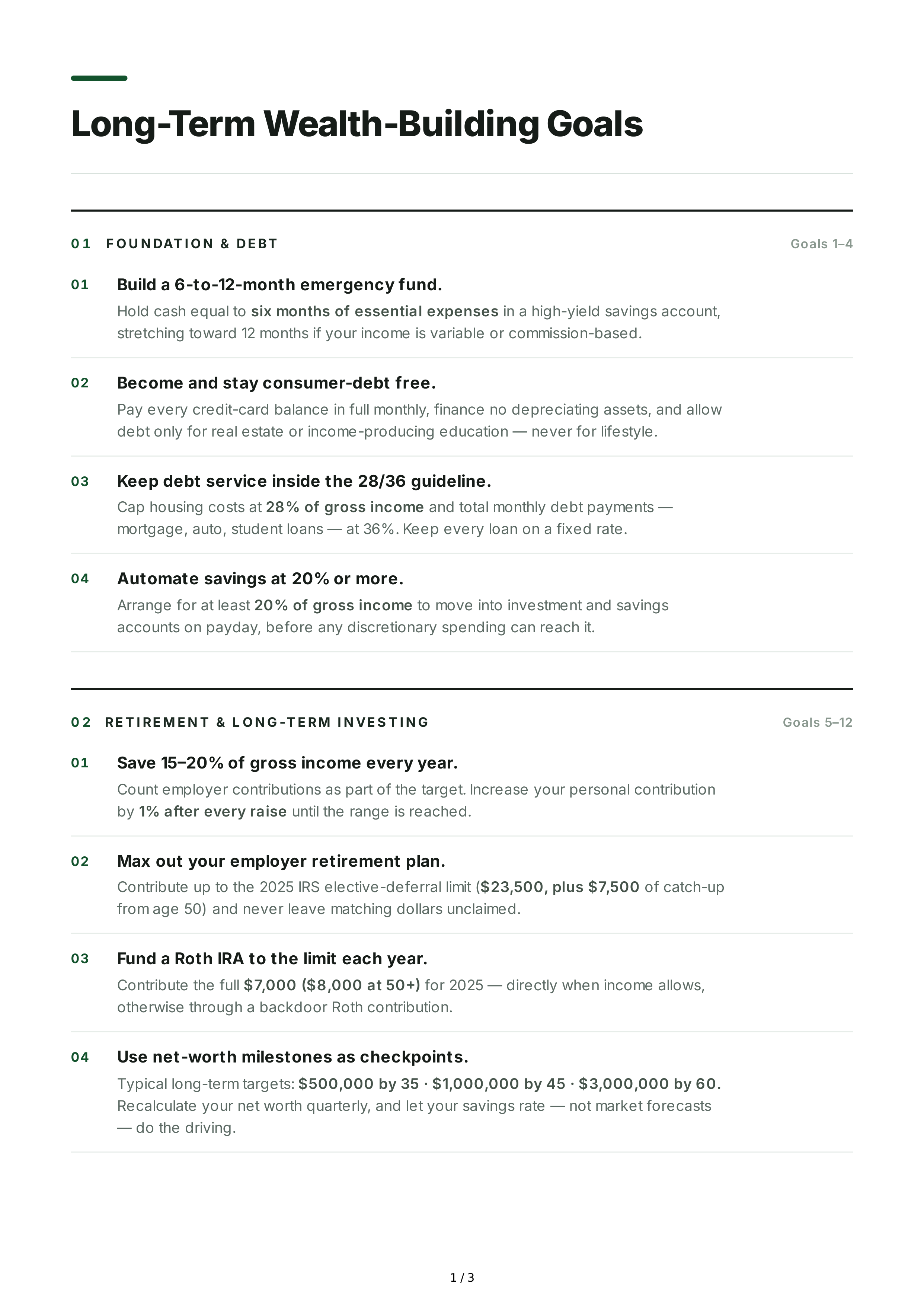 Long-Term Wealth-Building Goals — page 1