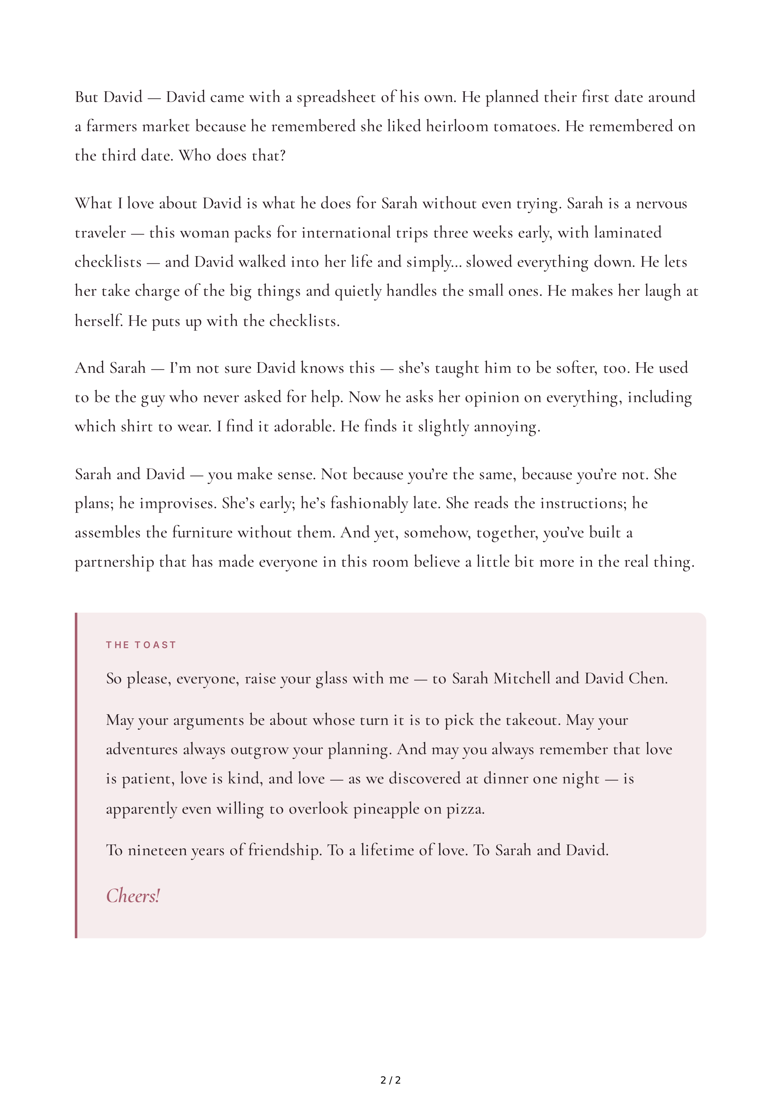 Longtime Friend Maid of Honor Speech — page 2
