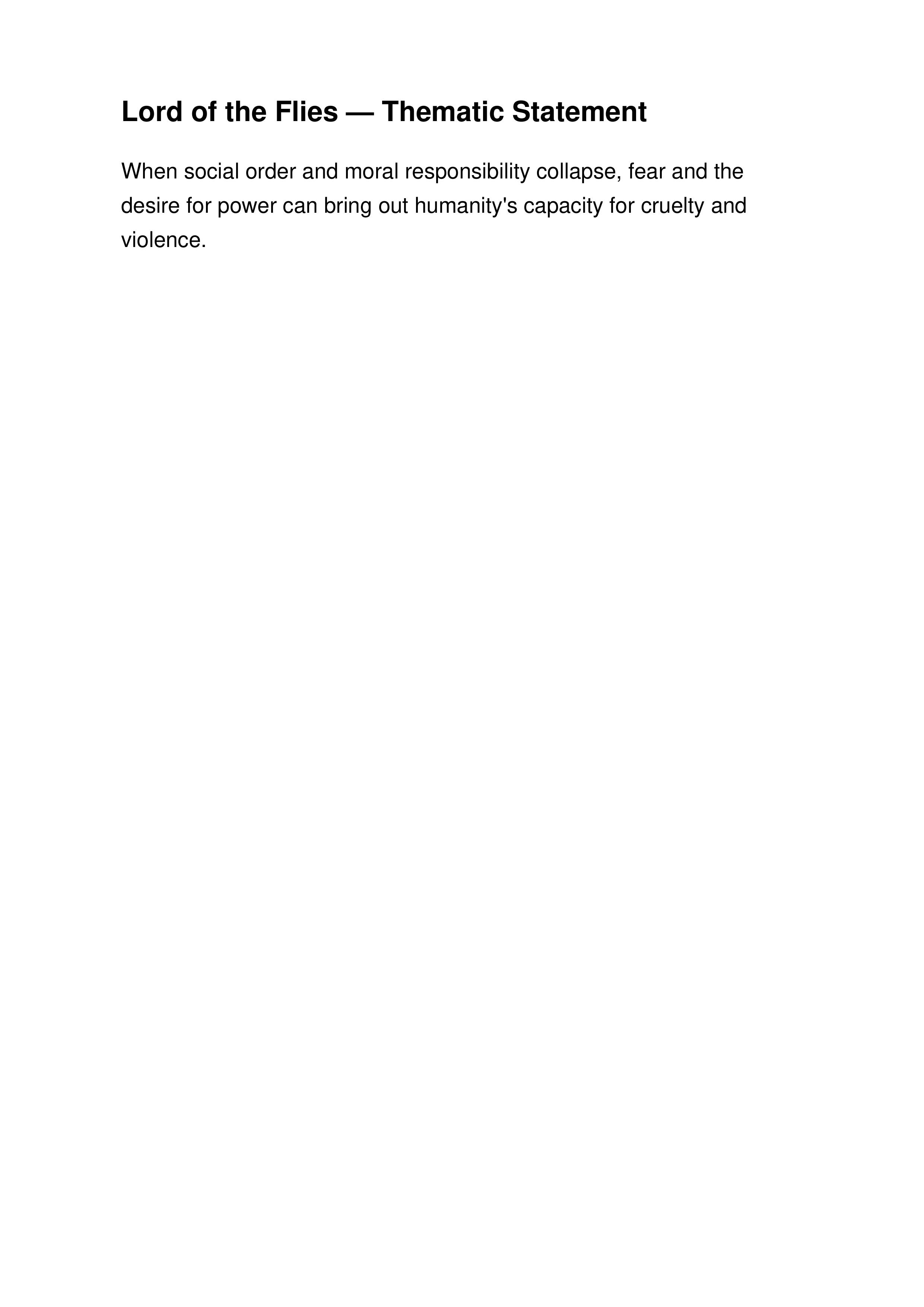 Lord of the Flies Thematic Statement — page 1