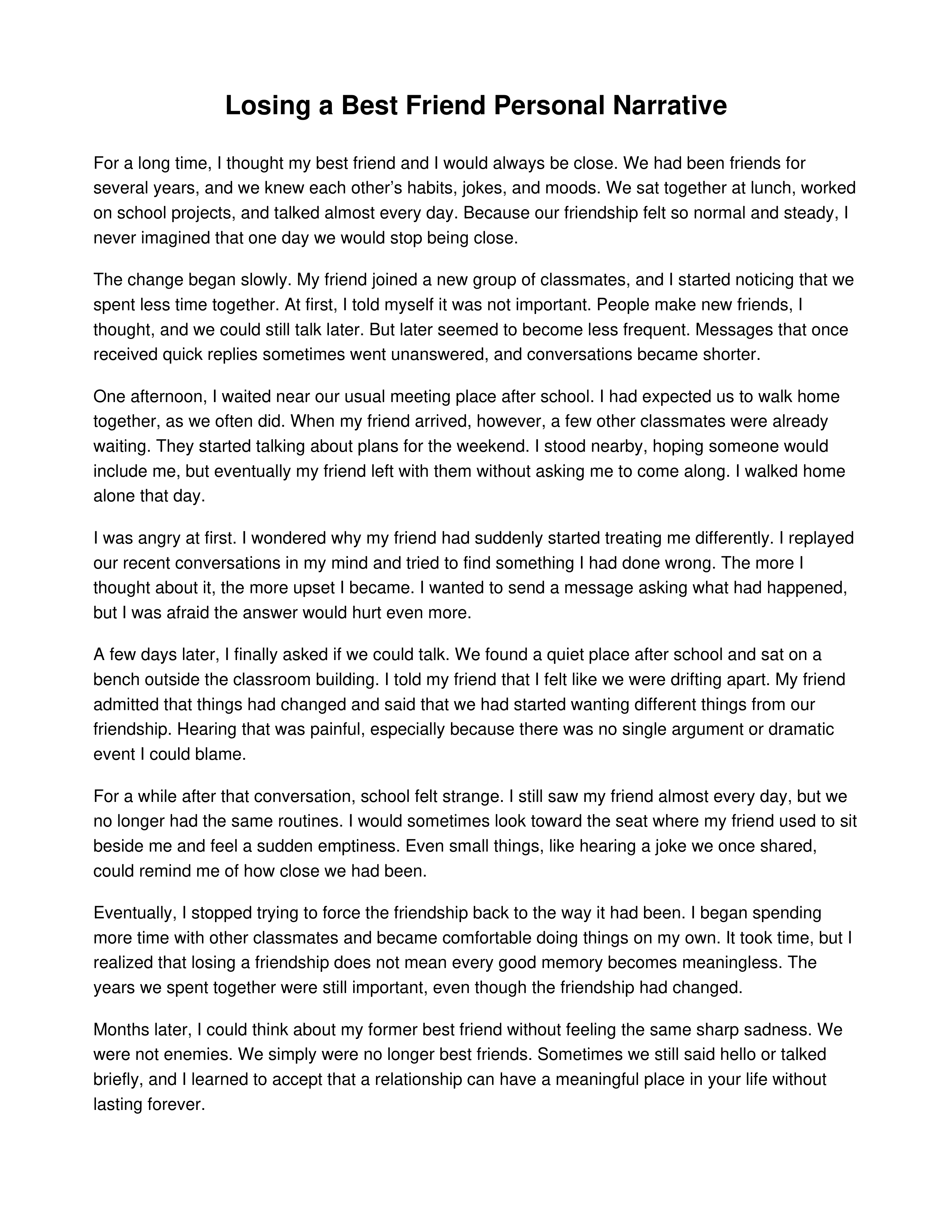 Losing a Best Friend Personal Narrative — page 1