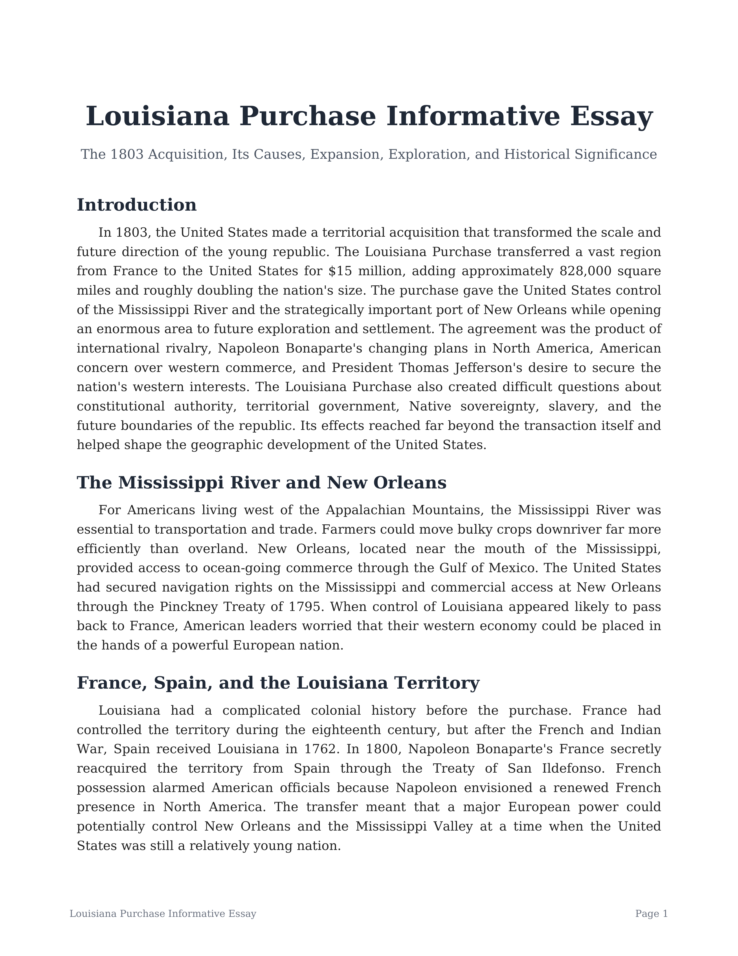 Louisiana Purchase Informative Essay — page 1