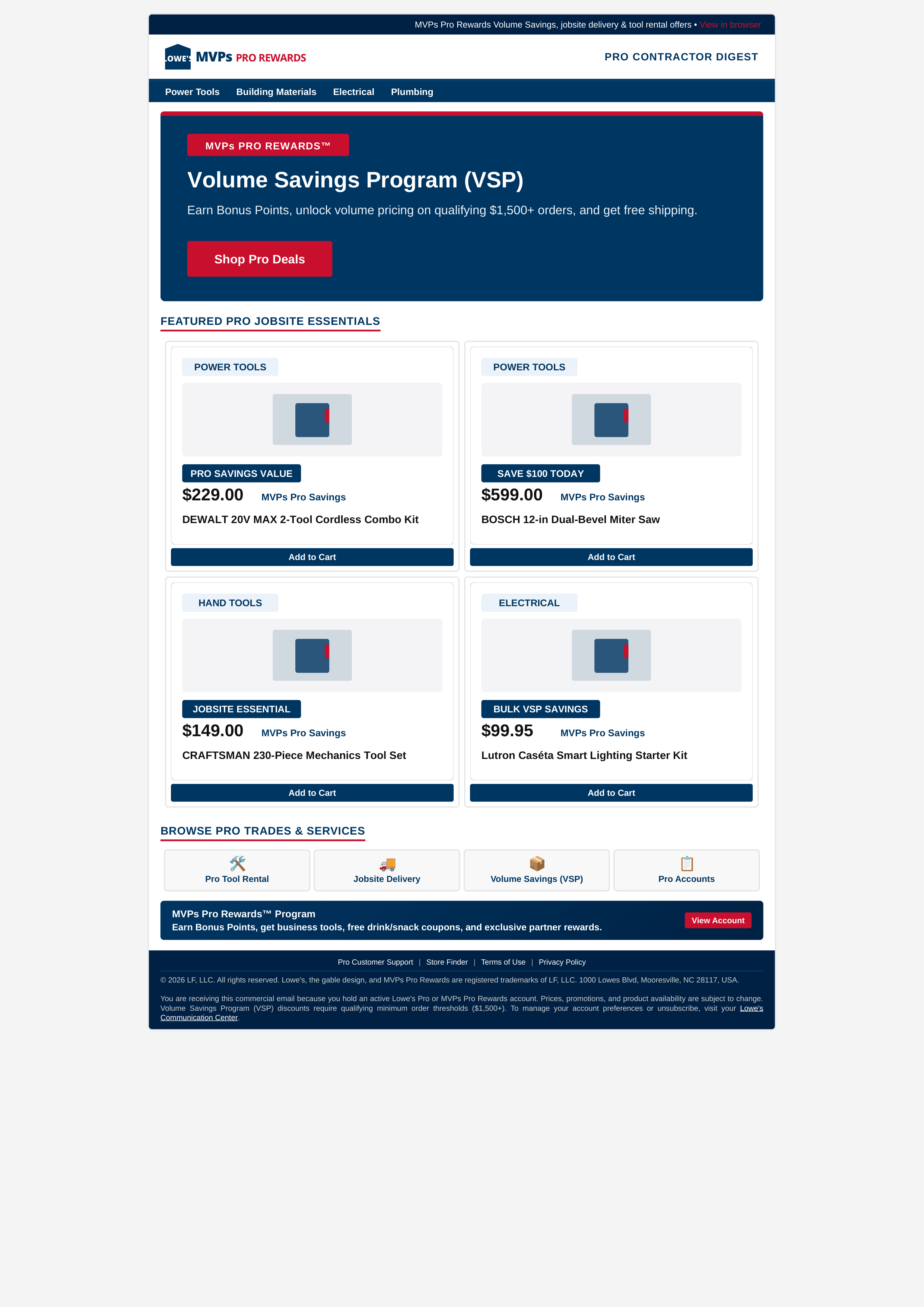 Lowe's MVPs Pro Rewards Email Newsletter — page 1