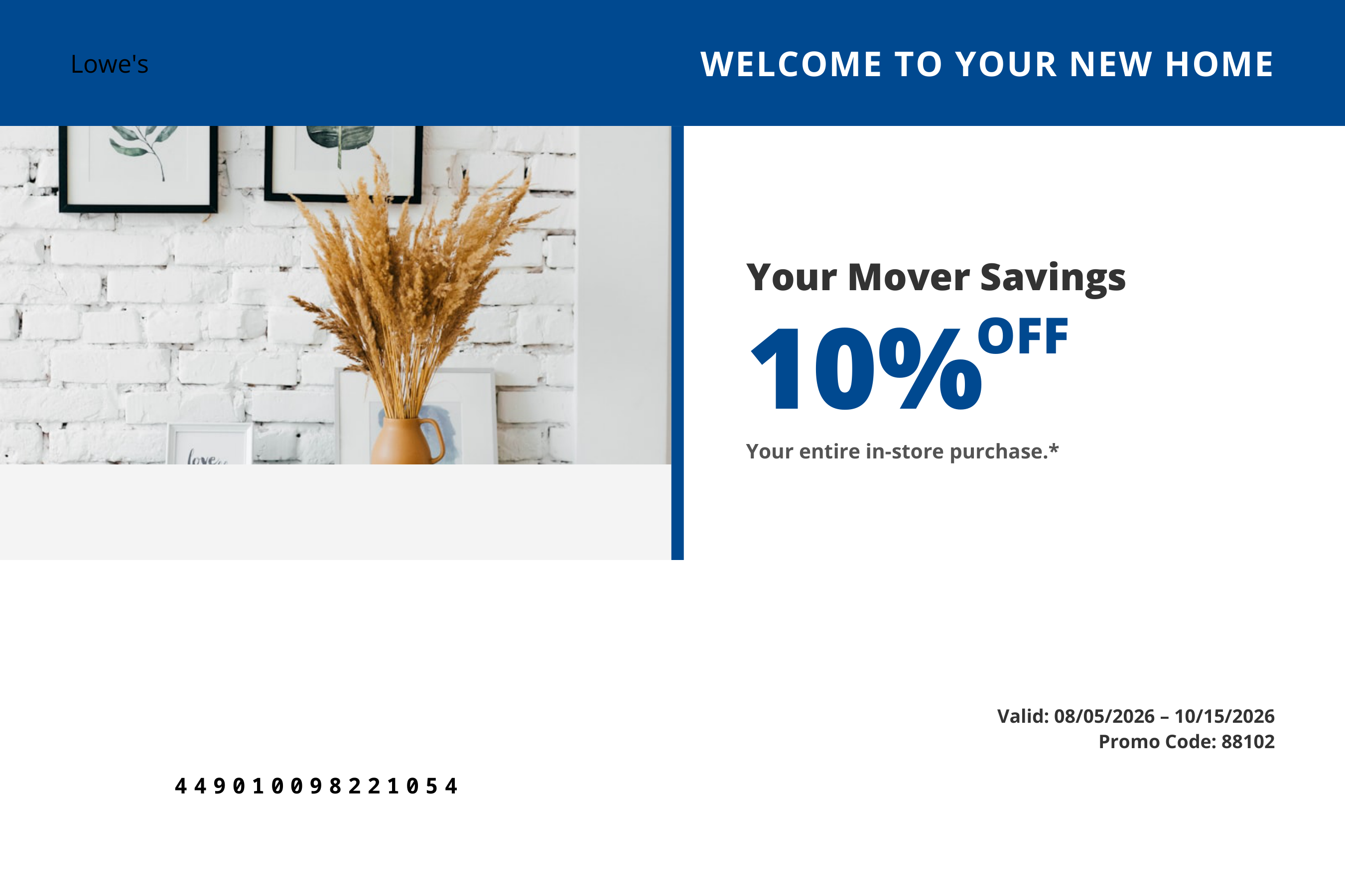 Lowe's New Mover 10% Off Activation Postcard — page 1