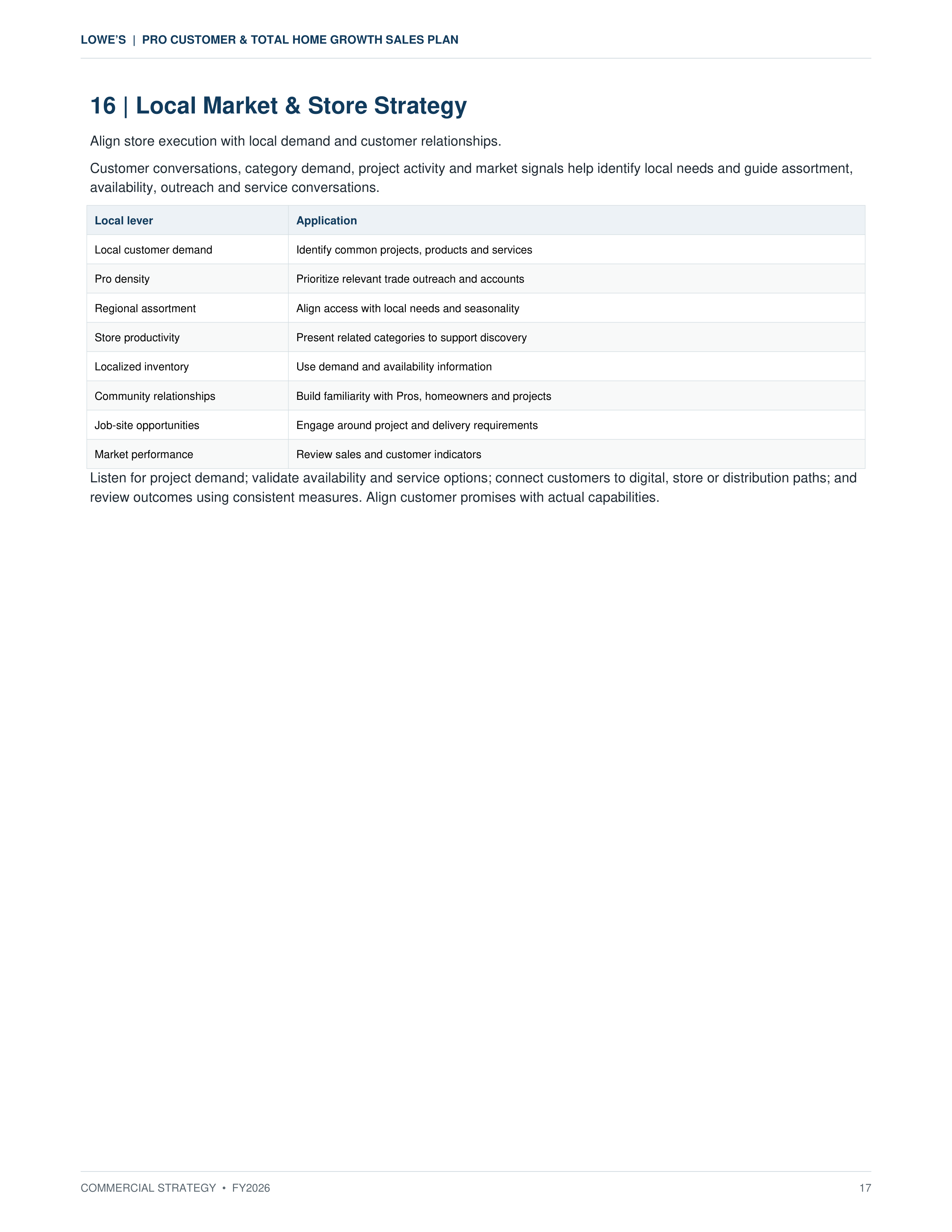 Lowe’s Pro Customer & Total Home Growth Sales Plan — page 17