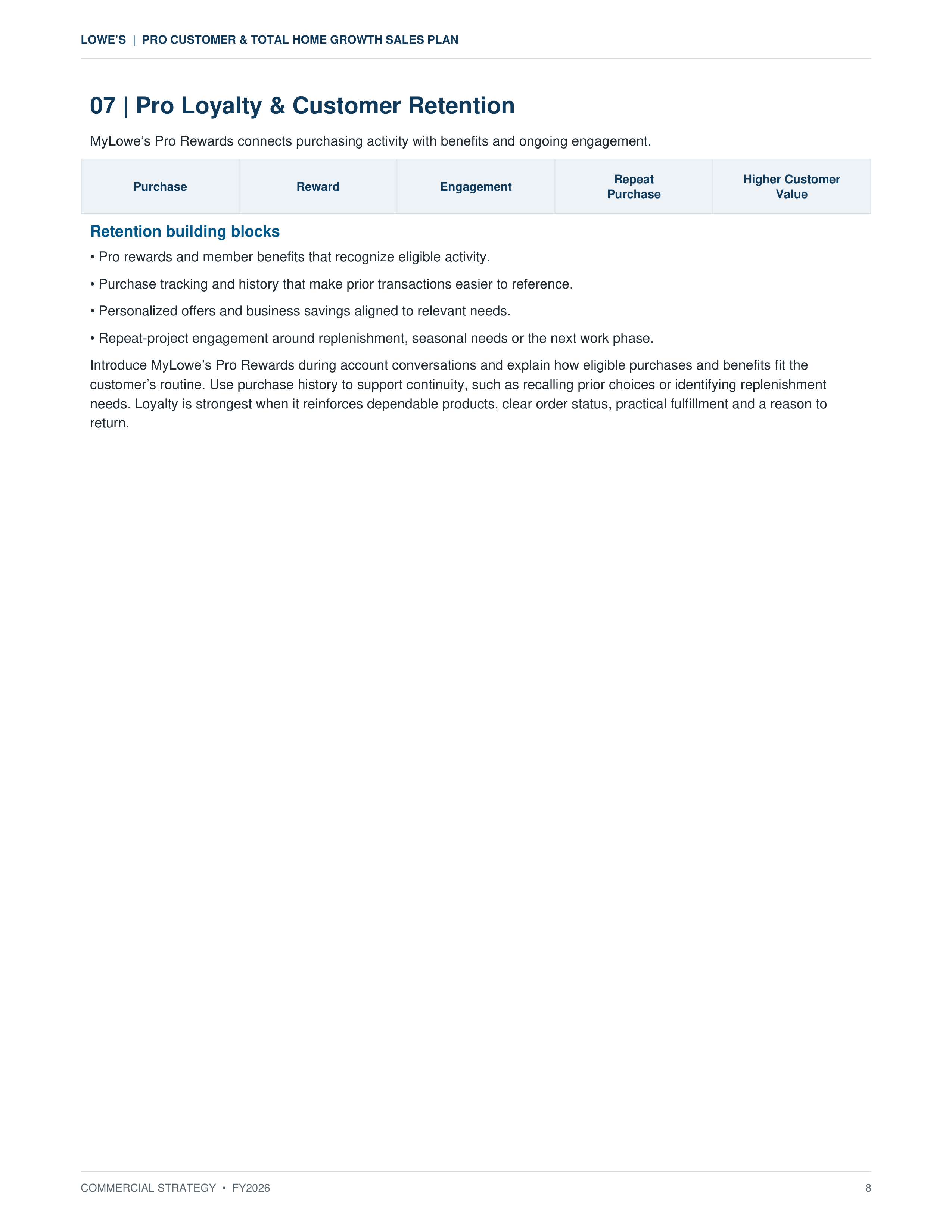 Lowe’s Pro Customer & Total Home Growth Sales Plan — page 8