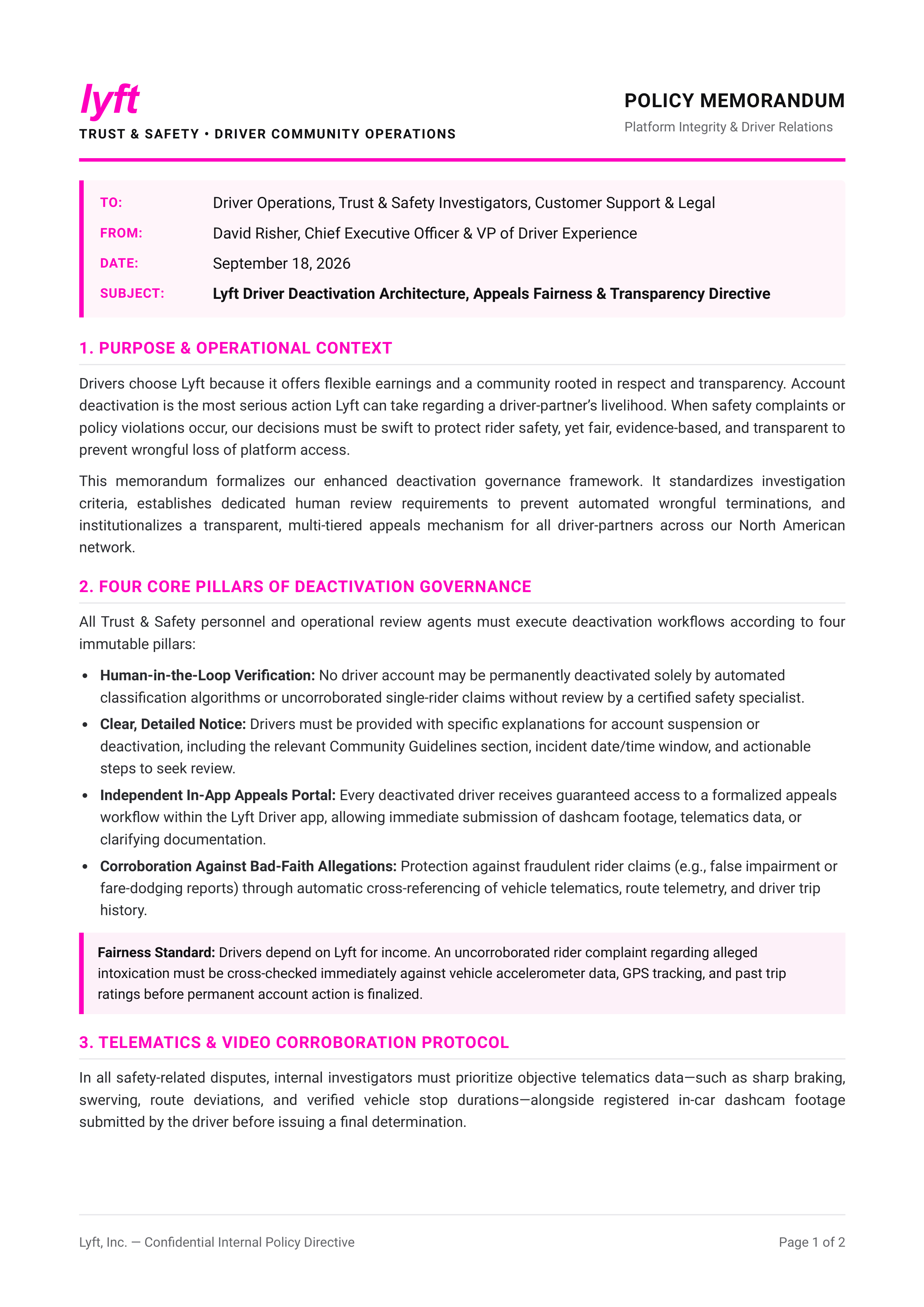 Lyft Driver Deactivation Memo — page 1