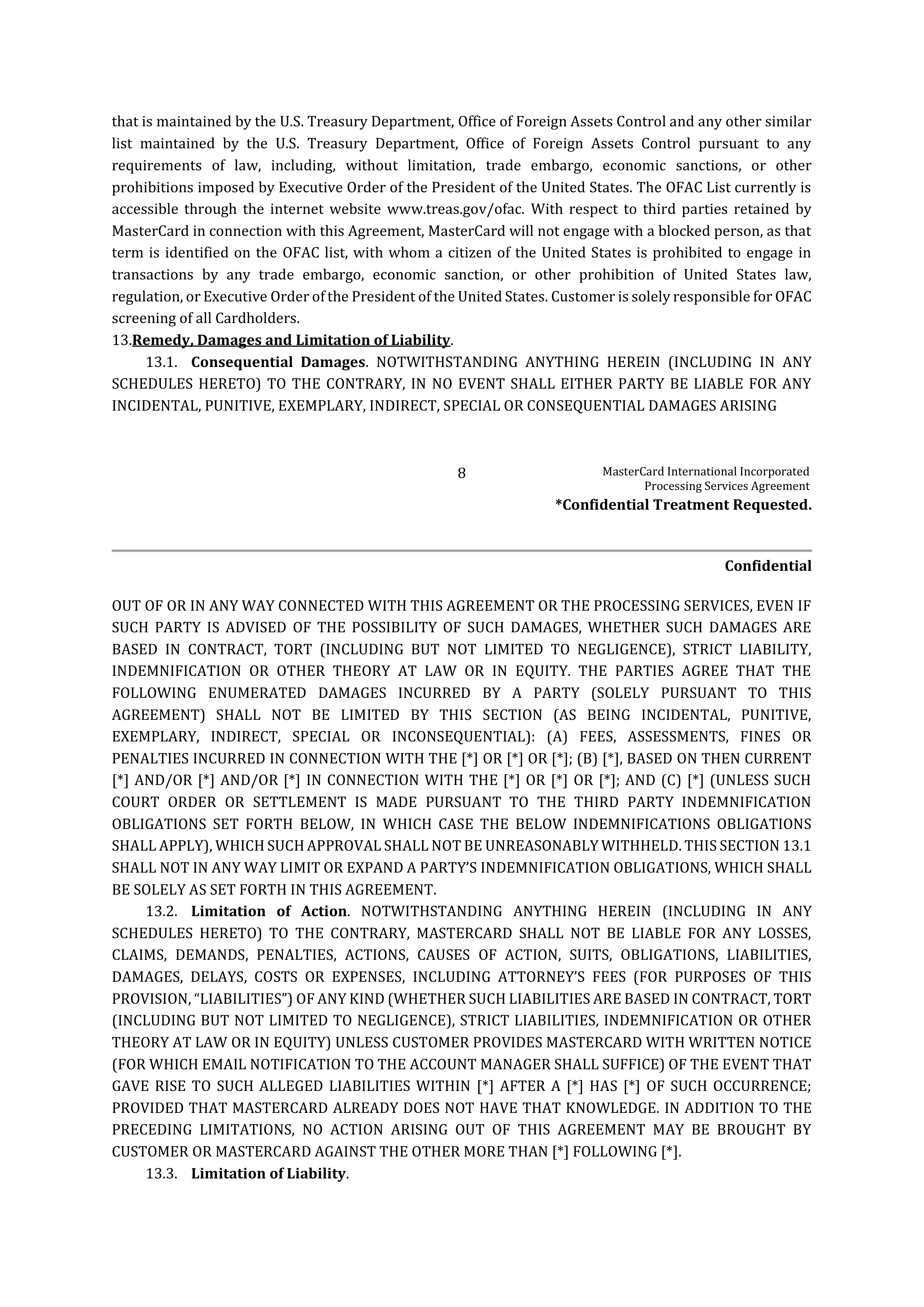 MASTERCARD PROCESSING SERVICES AGREEMENT — page 10