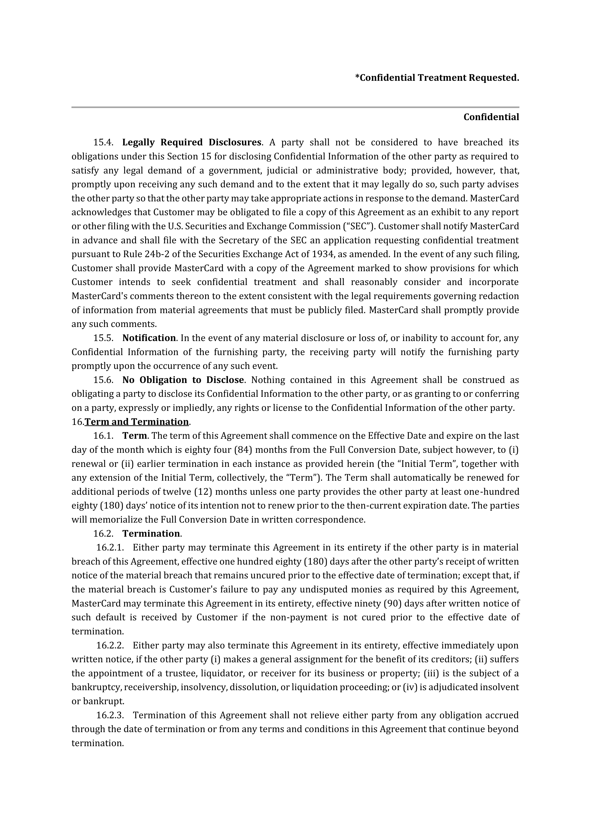 MASTERCARD PROCESSING SERVICES AGREEMENT — page 14